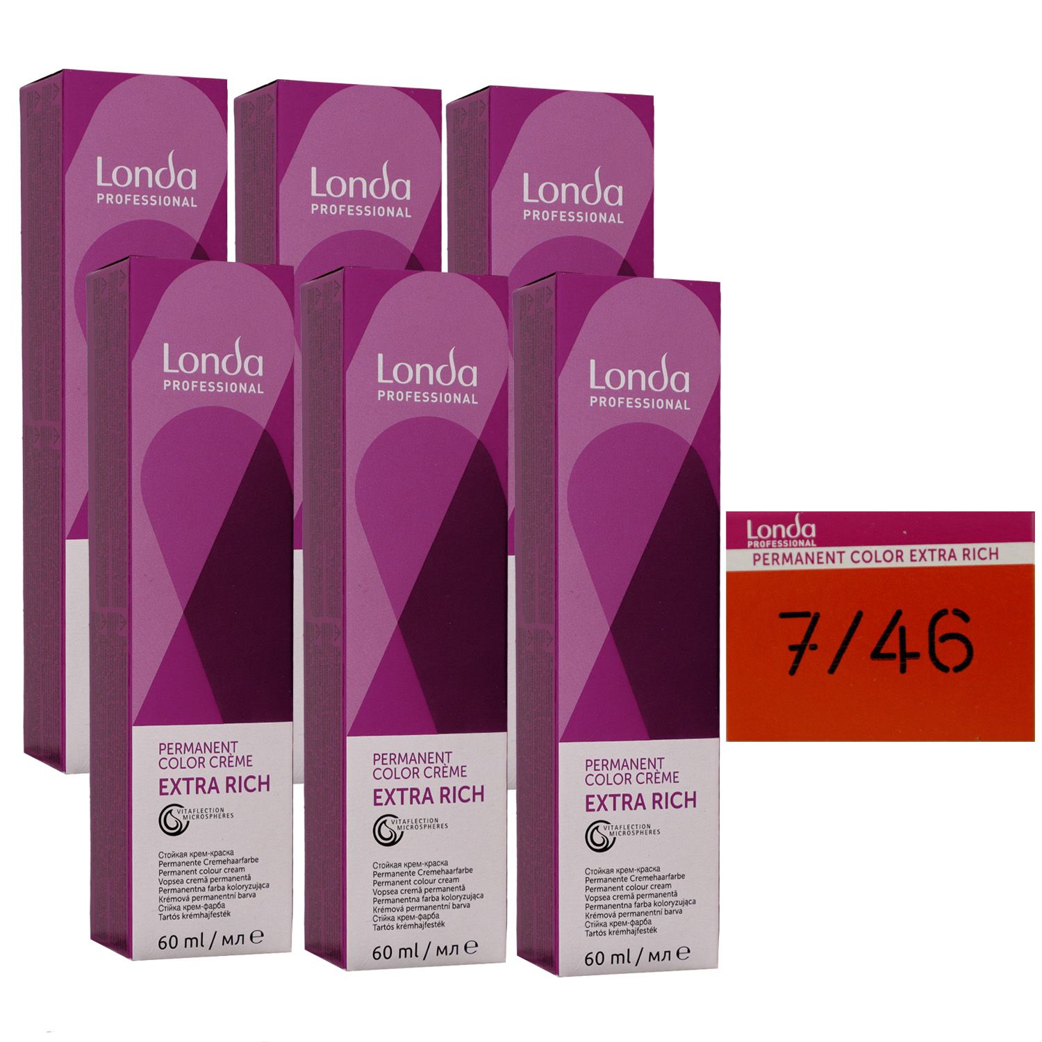 Londa Professional permanente Cremehaarfarbe Extra Rich 6 x 60 ml 7/46 mittelblond kupfer violett