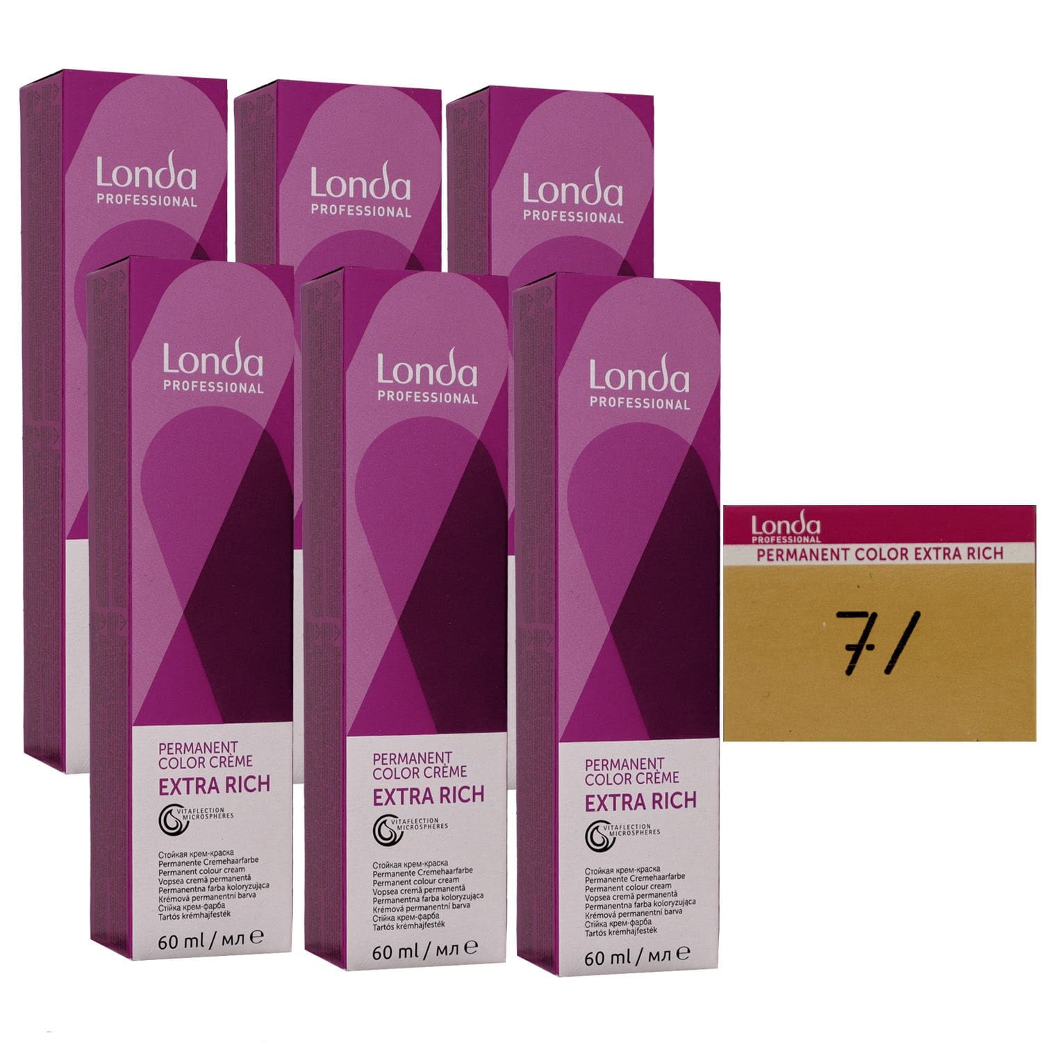 Londa Professional permanente Cremehaarfarbe Extra Rich 6 x 60 ml 7/ mittelblond natur warm Set