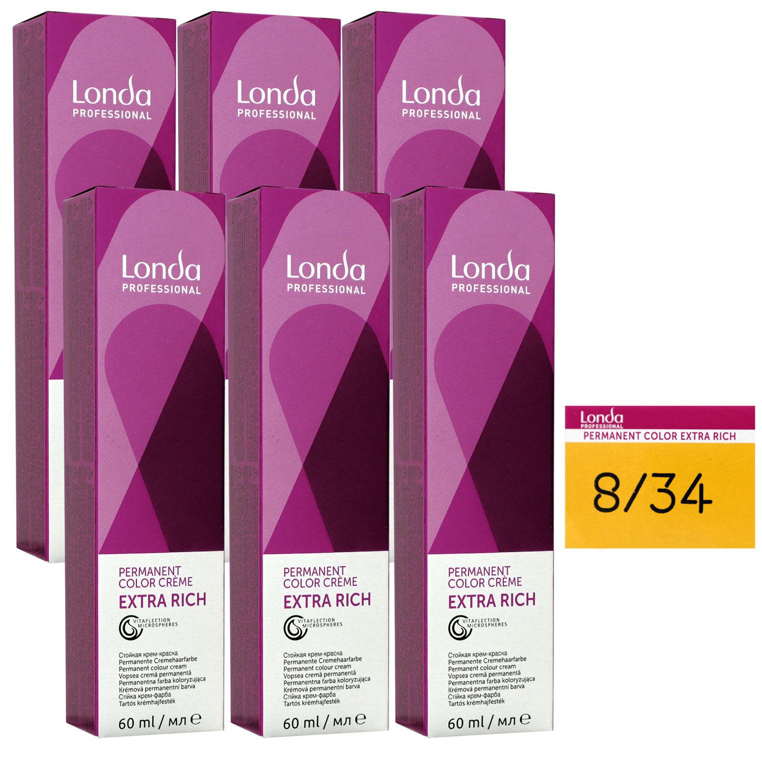 Londa Professional permanente Cremehaarfarbe Extra Rich 6 x 60 ml 8/34 hellblond gold kupfer Set