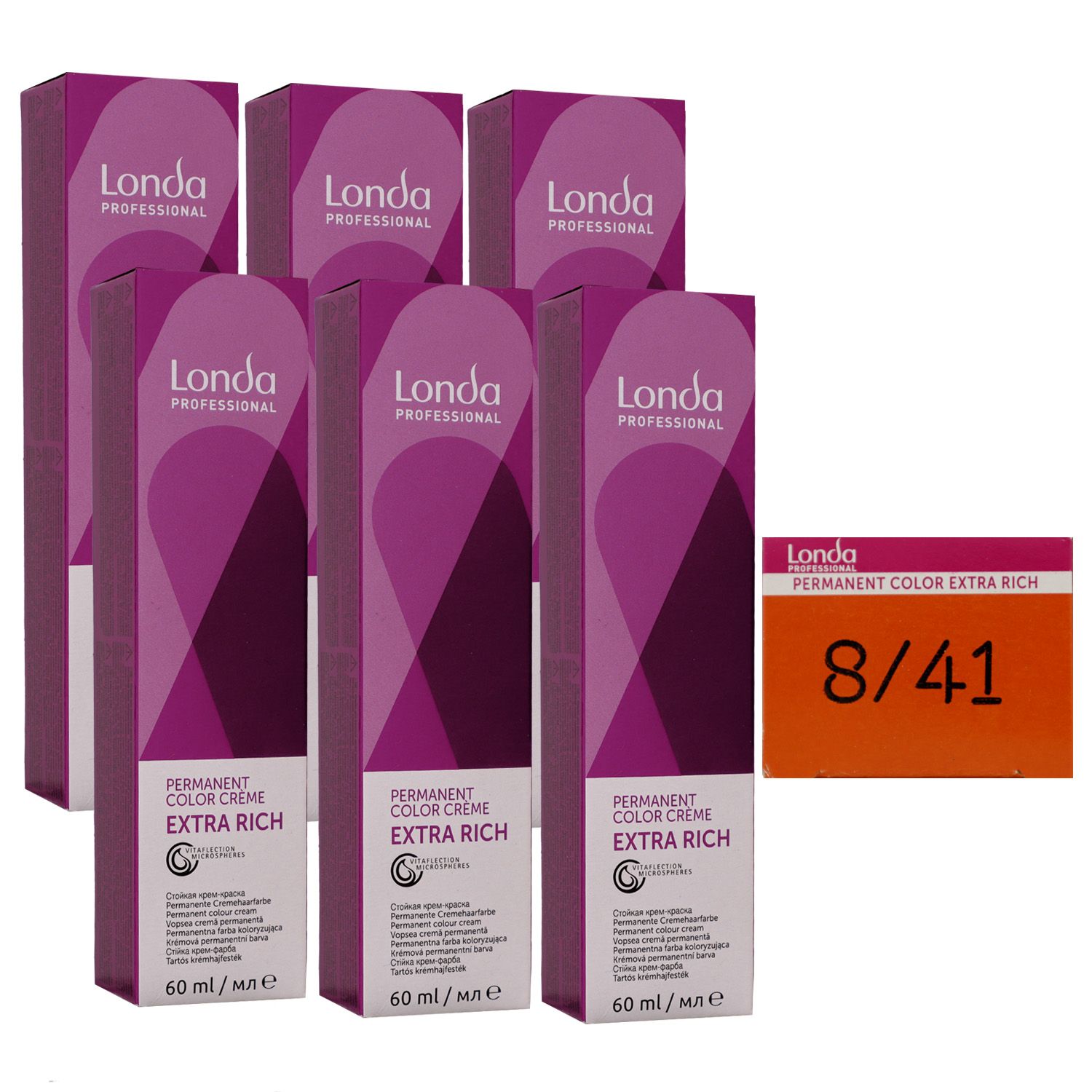 Londa Professional permanente Cremehaarfarbe Extra Rich 6 x 60 ml 8/41 hellblond rot asch Set