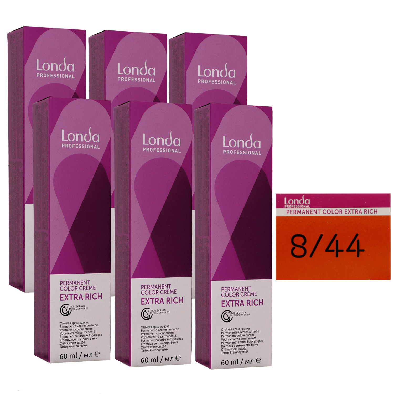 Londa Professional permanente Cremehaarfarbe Extra Rich 6 x 60 ml 8/44 hellblond kupfer intensiv Set