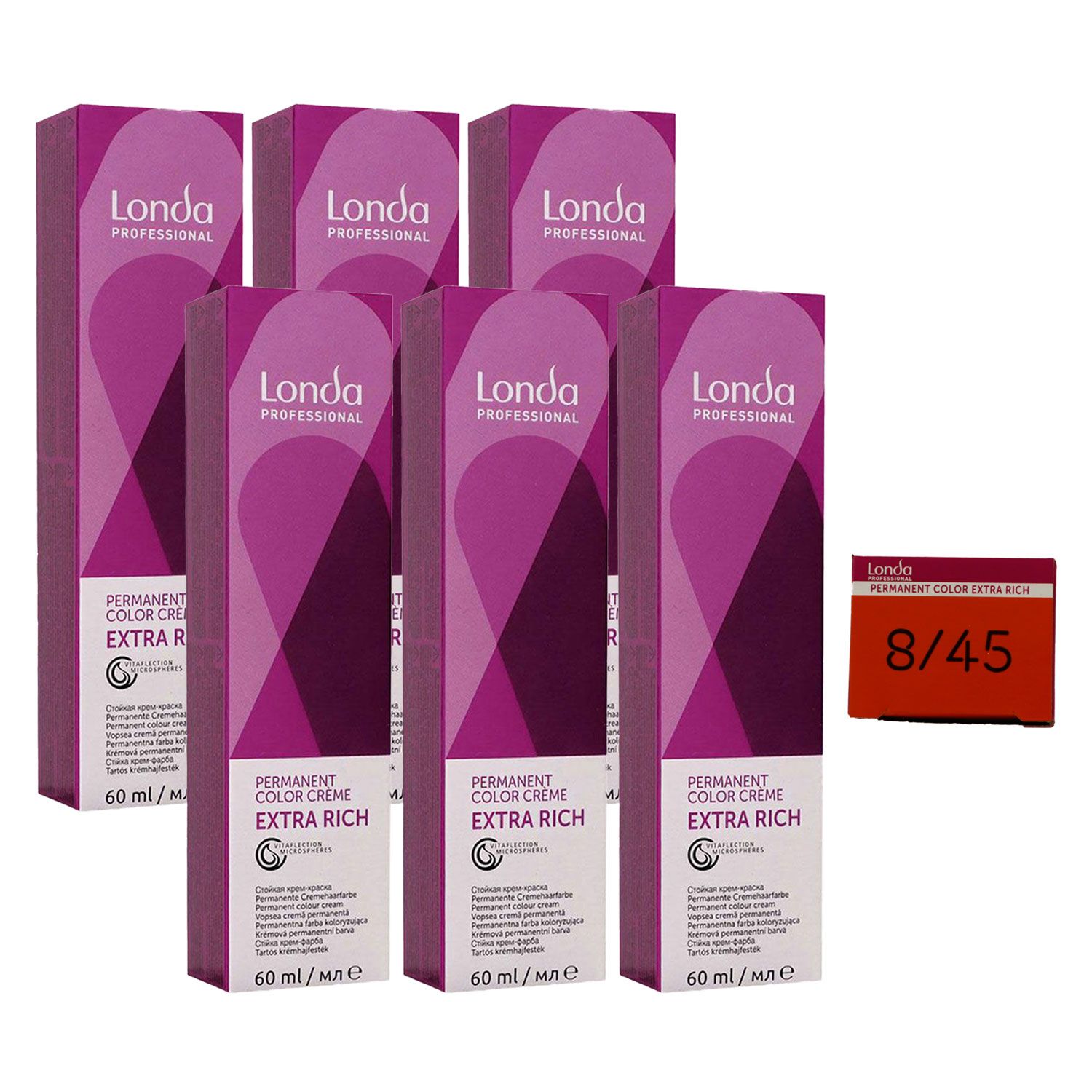 Londa Professional permanente Cremehaarfarbe Extra Rich 6 x 60 ml 8/45 hellblond kupfer rot Set