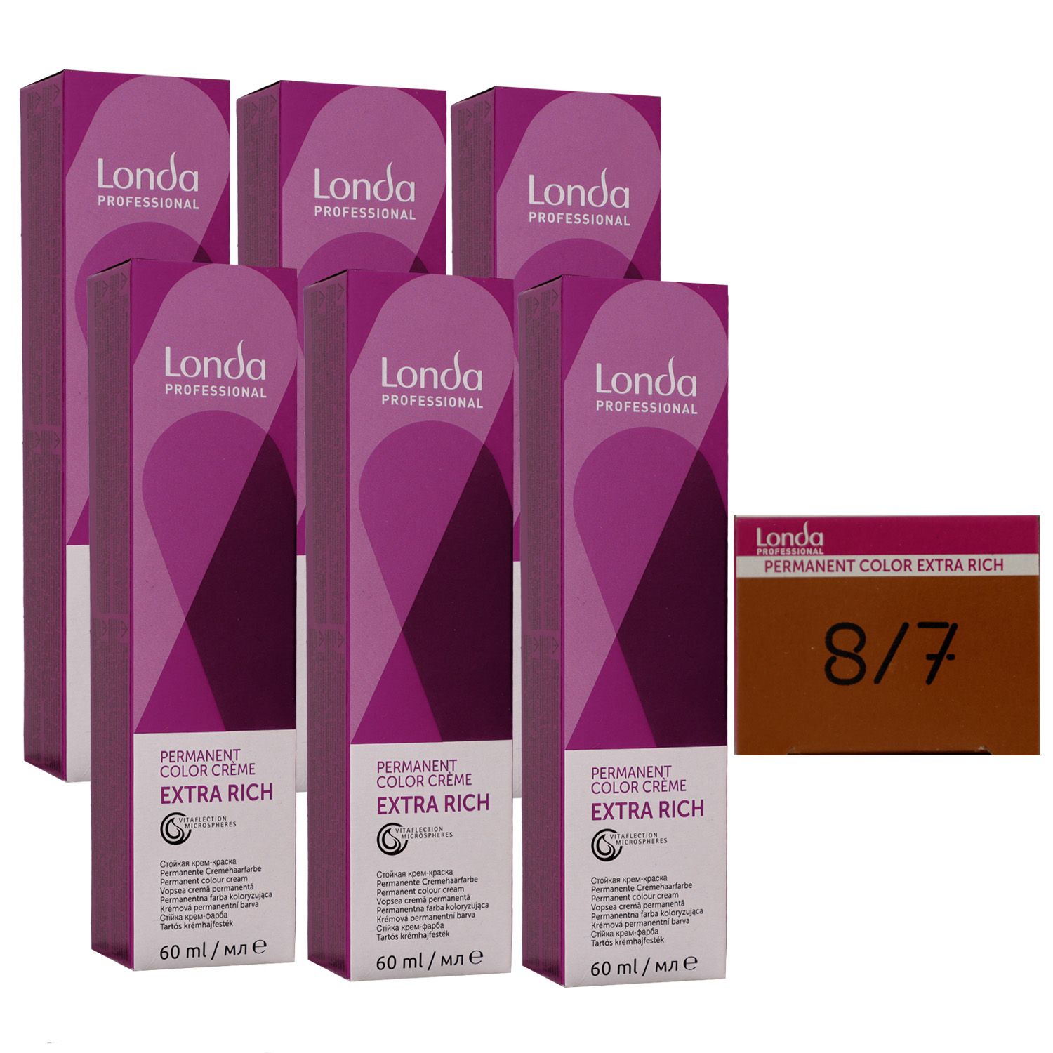 Londa Professional permanente Cremehaarfarbe Extra Rich 6 x 60 ml 8/7 hellblond braun Set