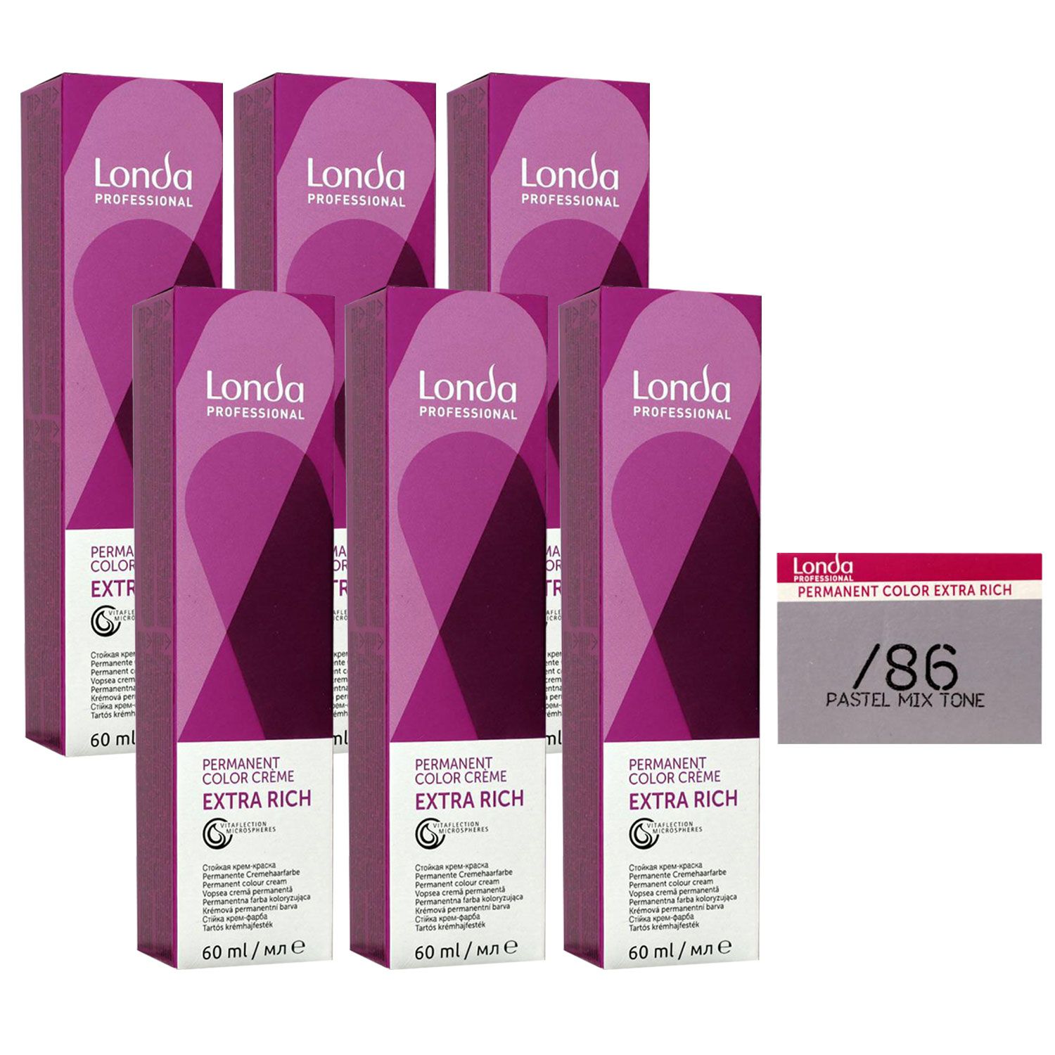 Londa Professional permanente Cremehaarfarbe Extra Rich 6 x 60 ml /86 mixton pastel perl violett Set