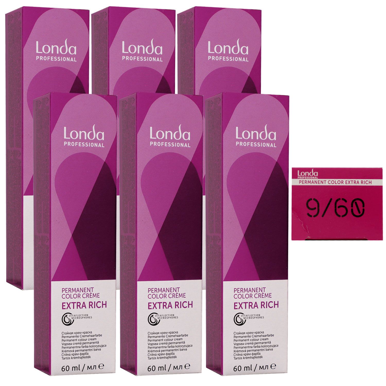 Londa Professional permanente Cremehaarfarbe Extra Rich 6 x 60 ml 9/60 lichtblond violett natur Set