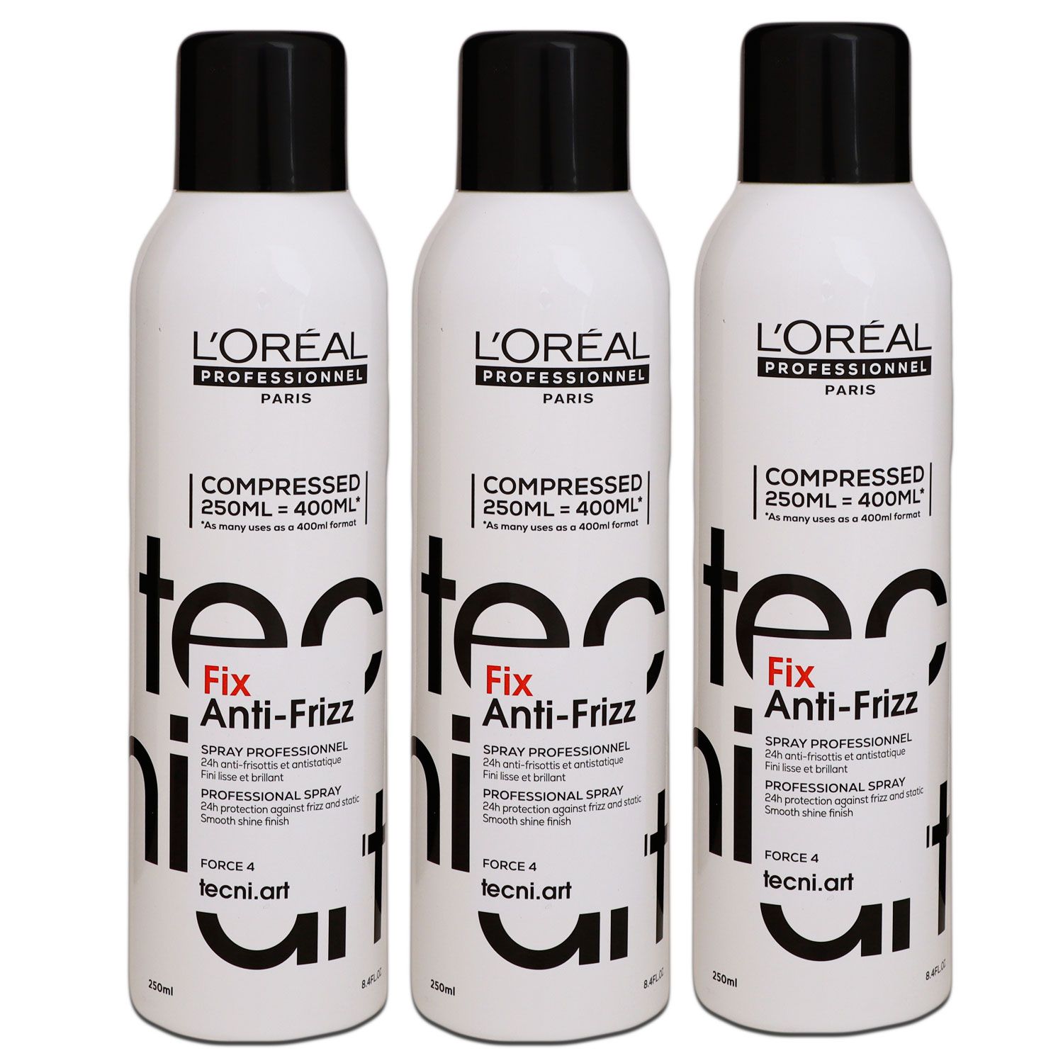 Loreal Tecni. ART Fix Anti Frizz 3 x 250 ml Haarspray Strong Hold 4 Set