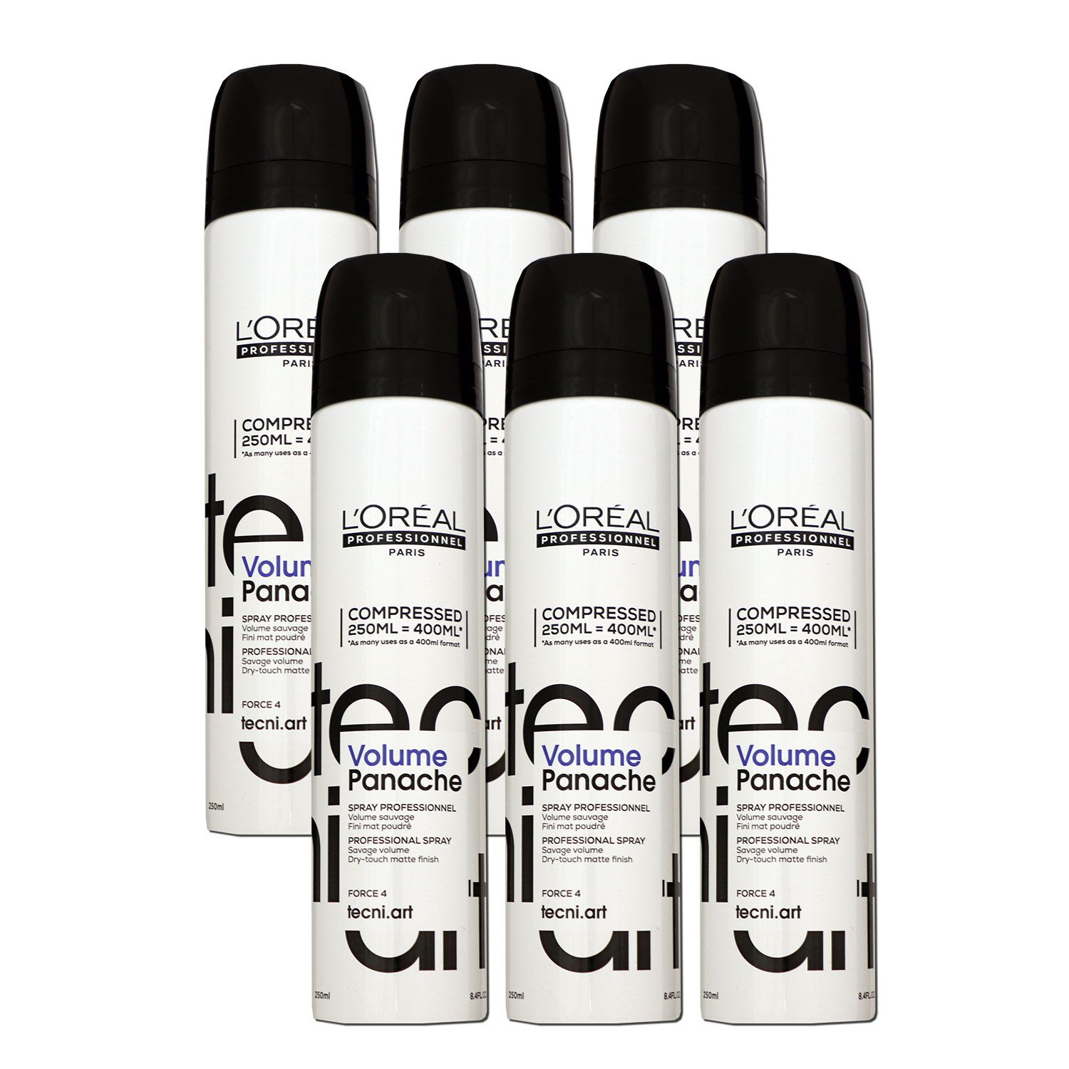 Loreal Tecni. ART Volume Panache Pure 6 x 250 ml Stylingspray Set