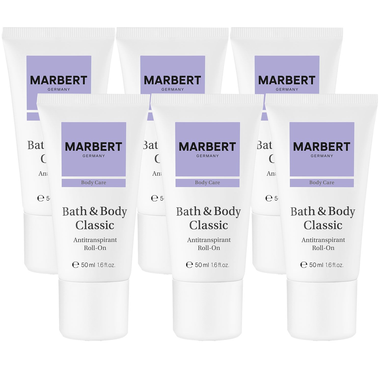 Marbert Bath & Body Classic 6 x 50 ml Antipersipirant Deodorant Deo Roll-On Set