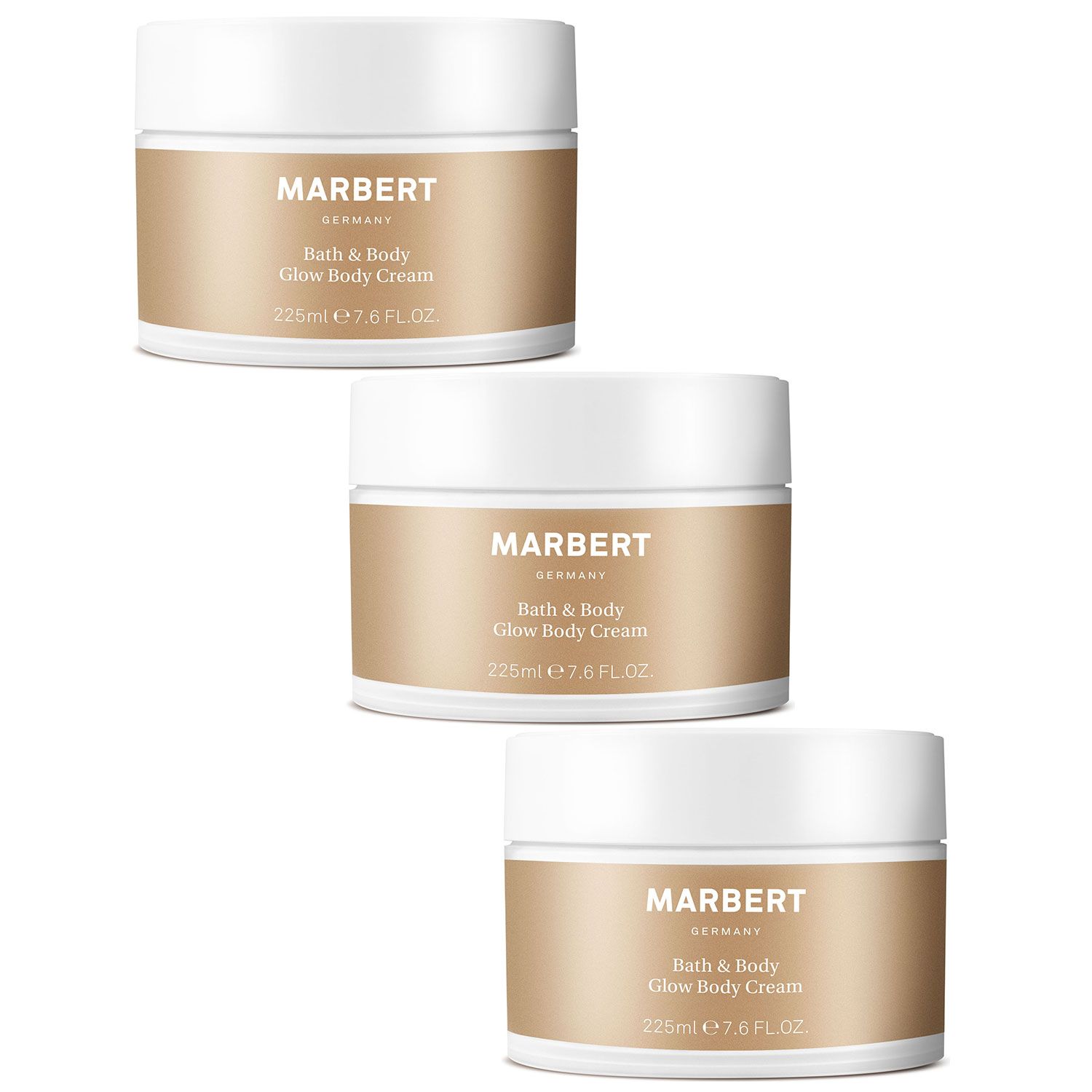 Marbert Bath & Body Glow 3 x 225 ml Body Cream Bodycream K�rpercreme Set