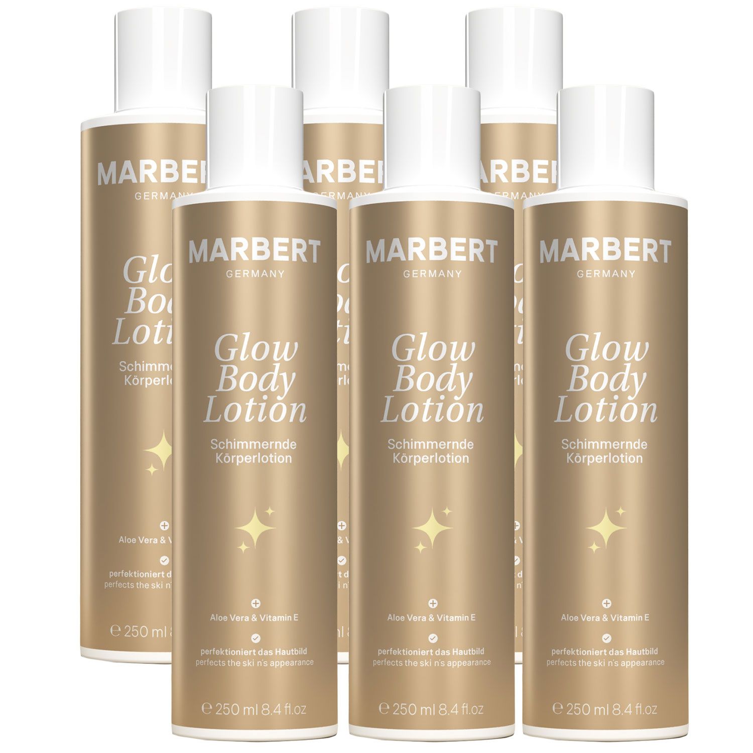 Marbert Bath & Body Glow 6 x 250 ml schimmernde Body Lotion K�rperlotion Set