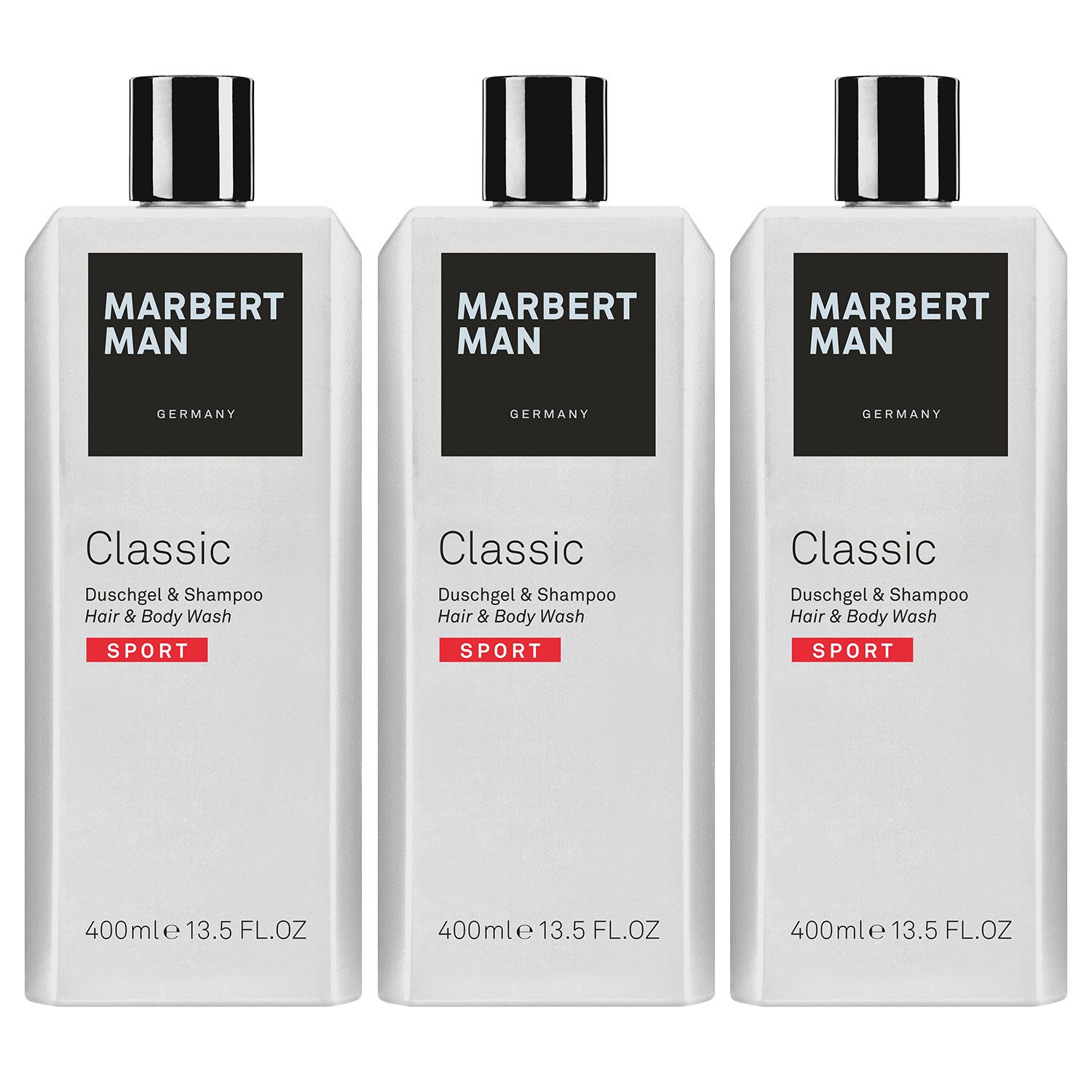 Marbert Man Classic Sport 3 x 400 ml Hair & Bodywash Duschgel & Shampoo Set