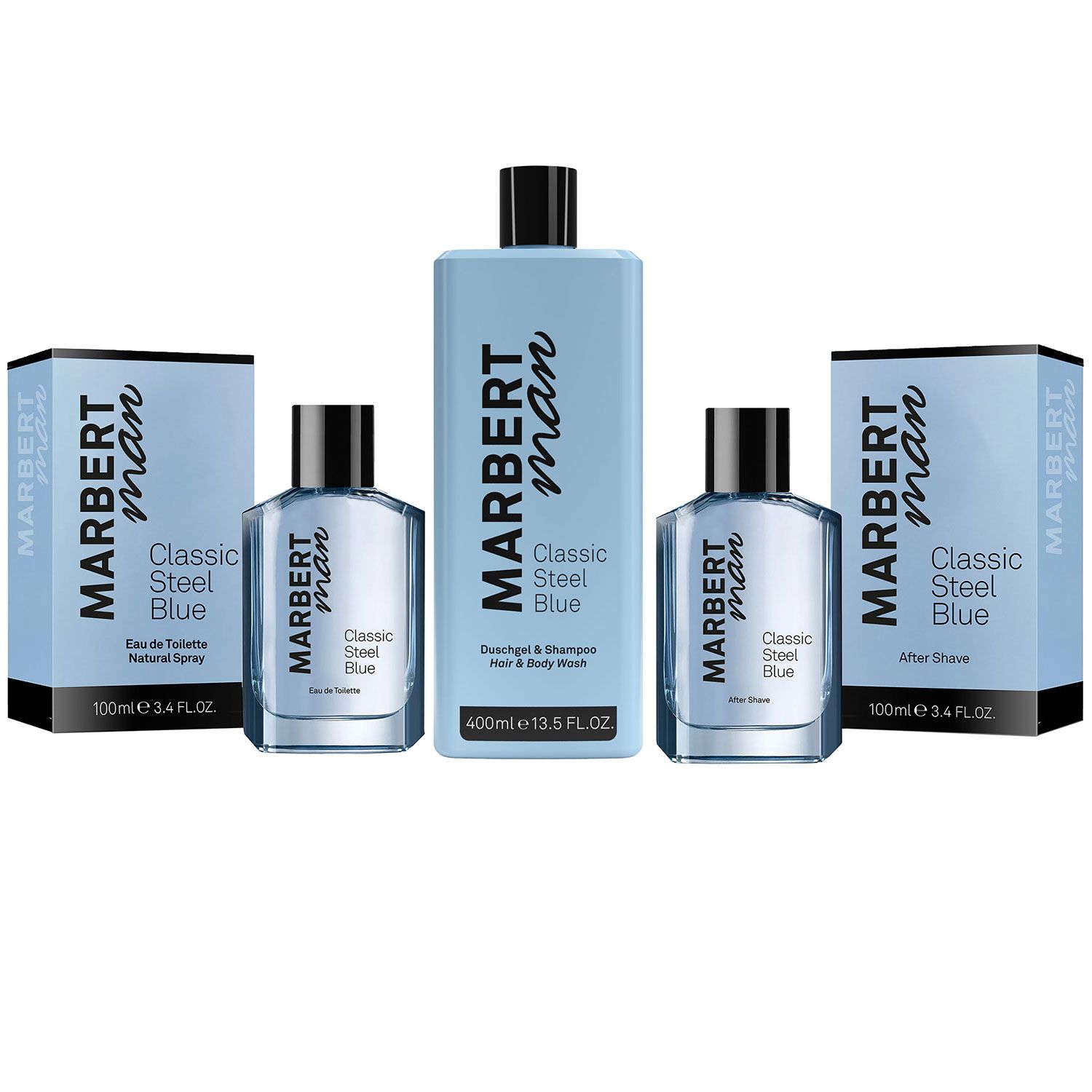 Marbert Man Classic Steel Blue 100 ml EDT & 400ml Duschgel & Shampoo & 100 ml AS