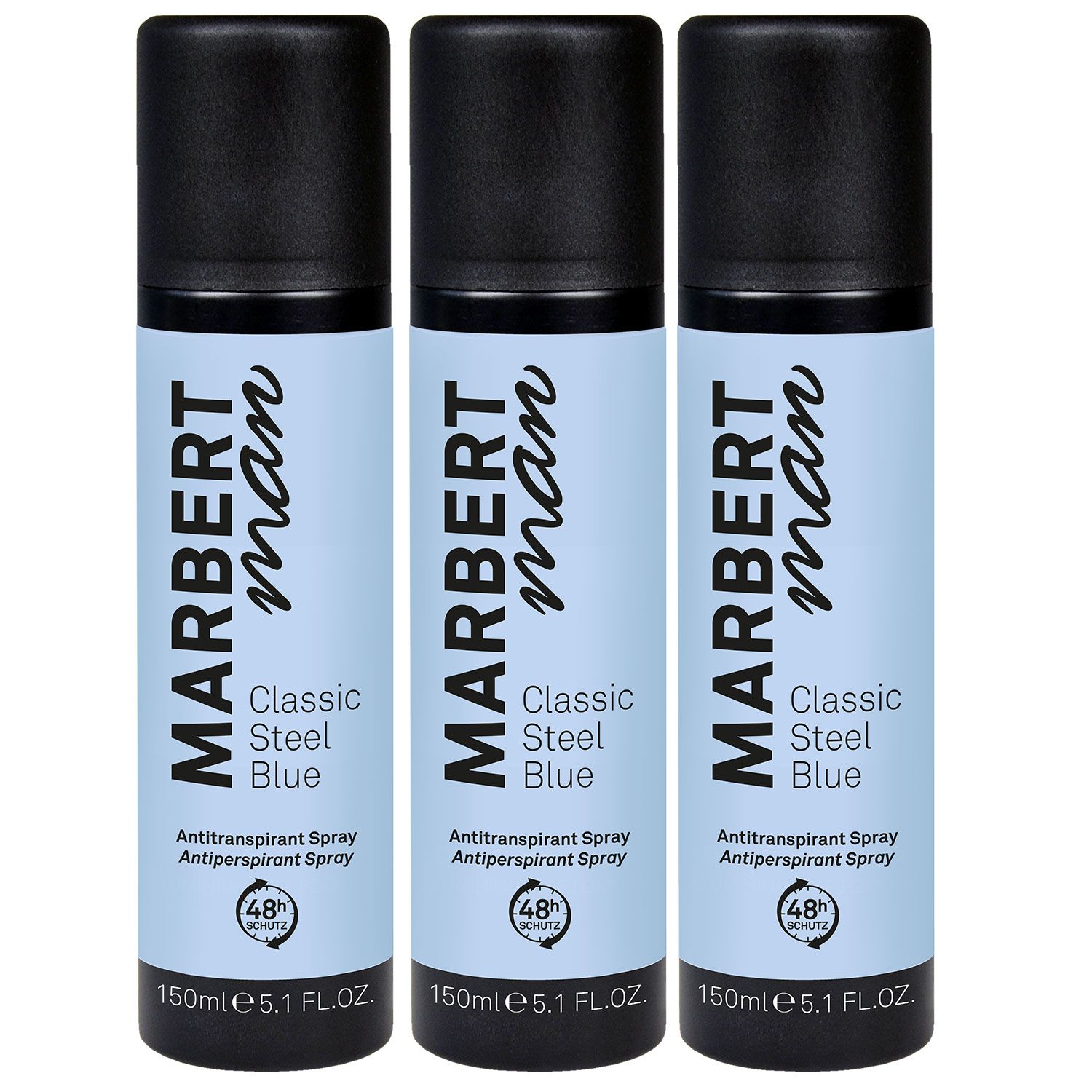 Marbert Man Classic Steel Blue 3 x 150 ml Antitranspirant Spray Deospray Set