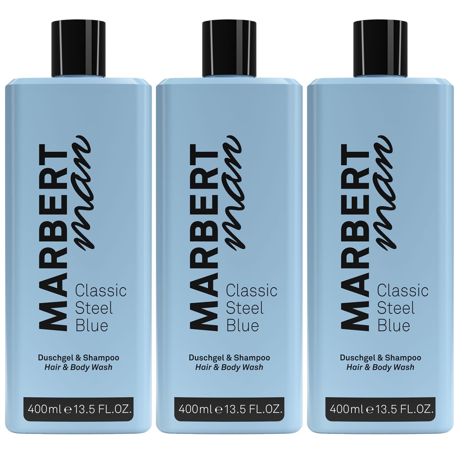 Marbert Man Classic Steel Blue 3 x 400 ml Hair & Bodywash Duschgel & Shampoo Set