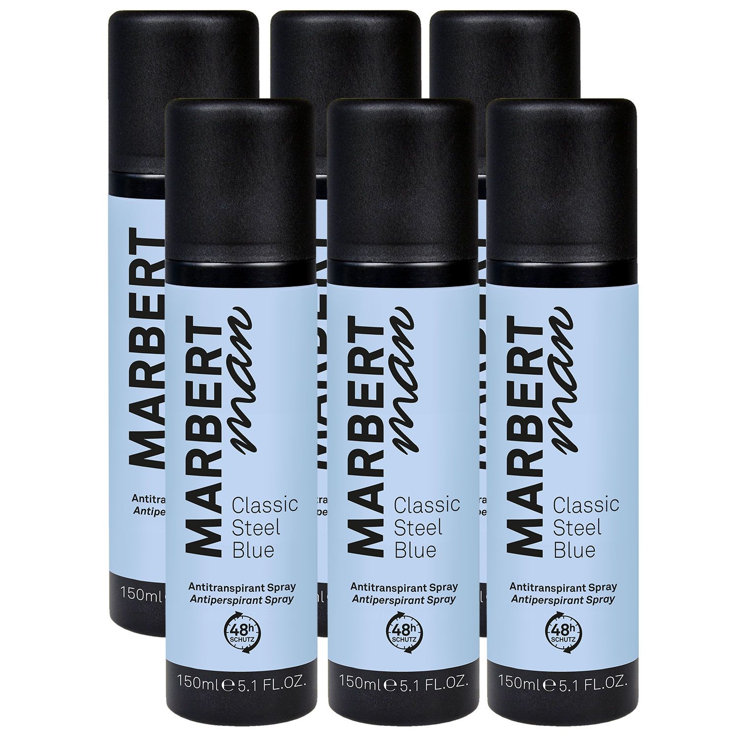 Marbert Man Classic Steel Blue 6 x 150 ml Antitranspirant Spray Deospray Set