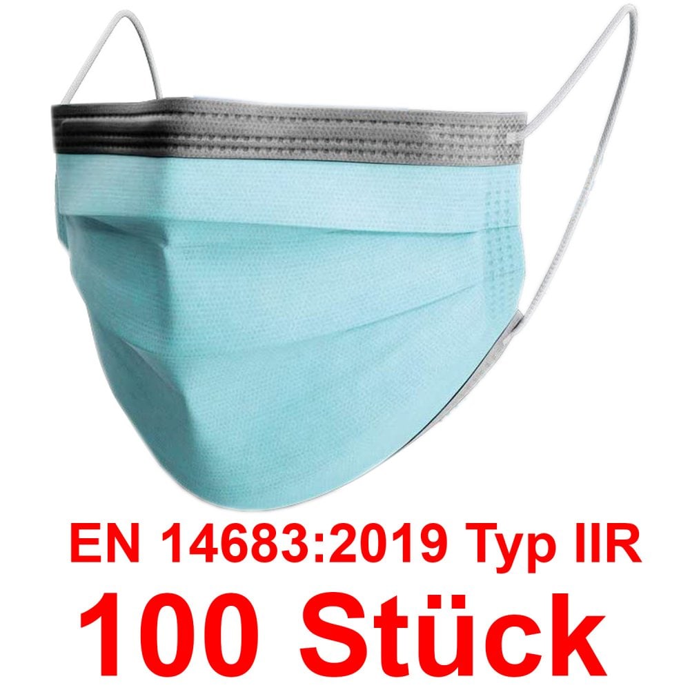 ADESTE 100x Schwarze OP-Masken Typ IIR - 3-lagig & Spritzwassergeschützt