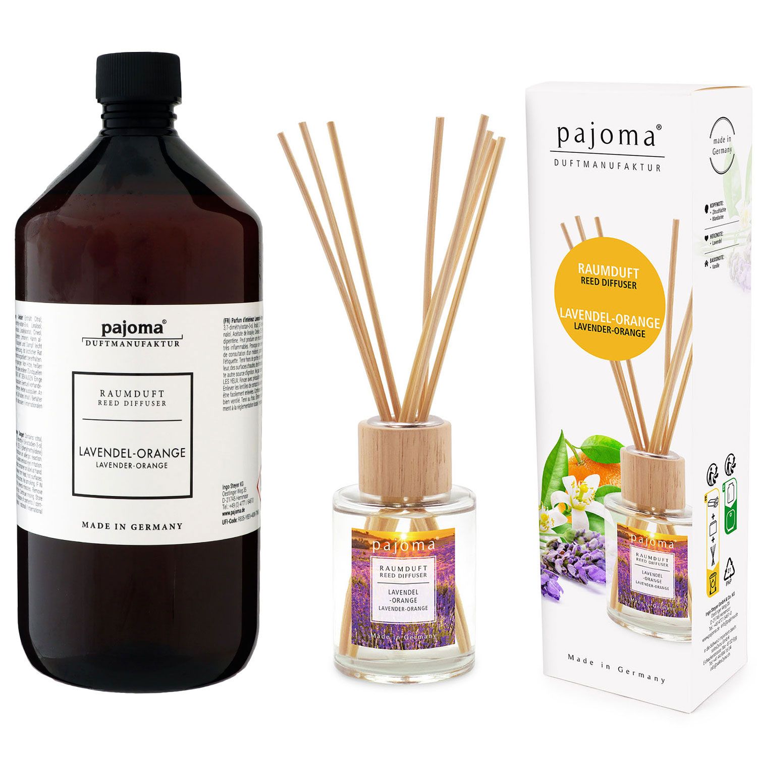 Pajoma Raumduft Nachf�llflasche Lavendel-Orange 1000 ml & 100 ml Raumduft Set