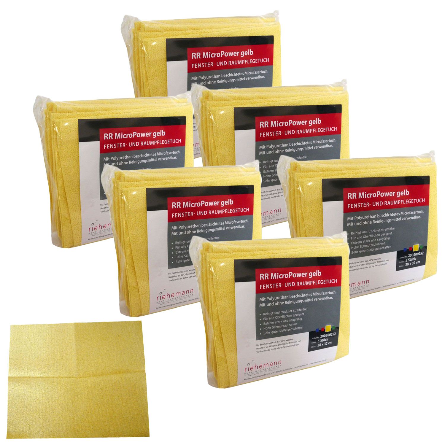 RR Micro Power Gelb 6 x 5 St�ck Fenster und Raumpflegetuch 38 x 32cm Set 