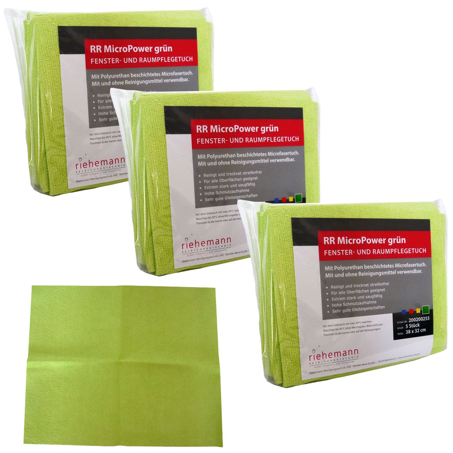 RR Micro Power Gr�n 3 x 5 St�ck Fenster und Raumpflegetuch 38 x 32cm Set 