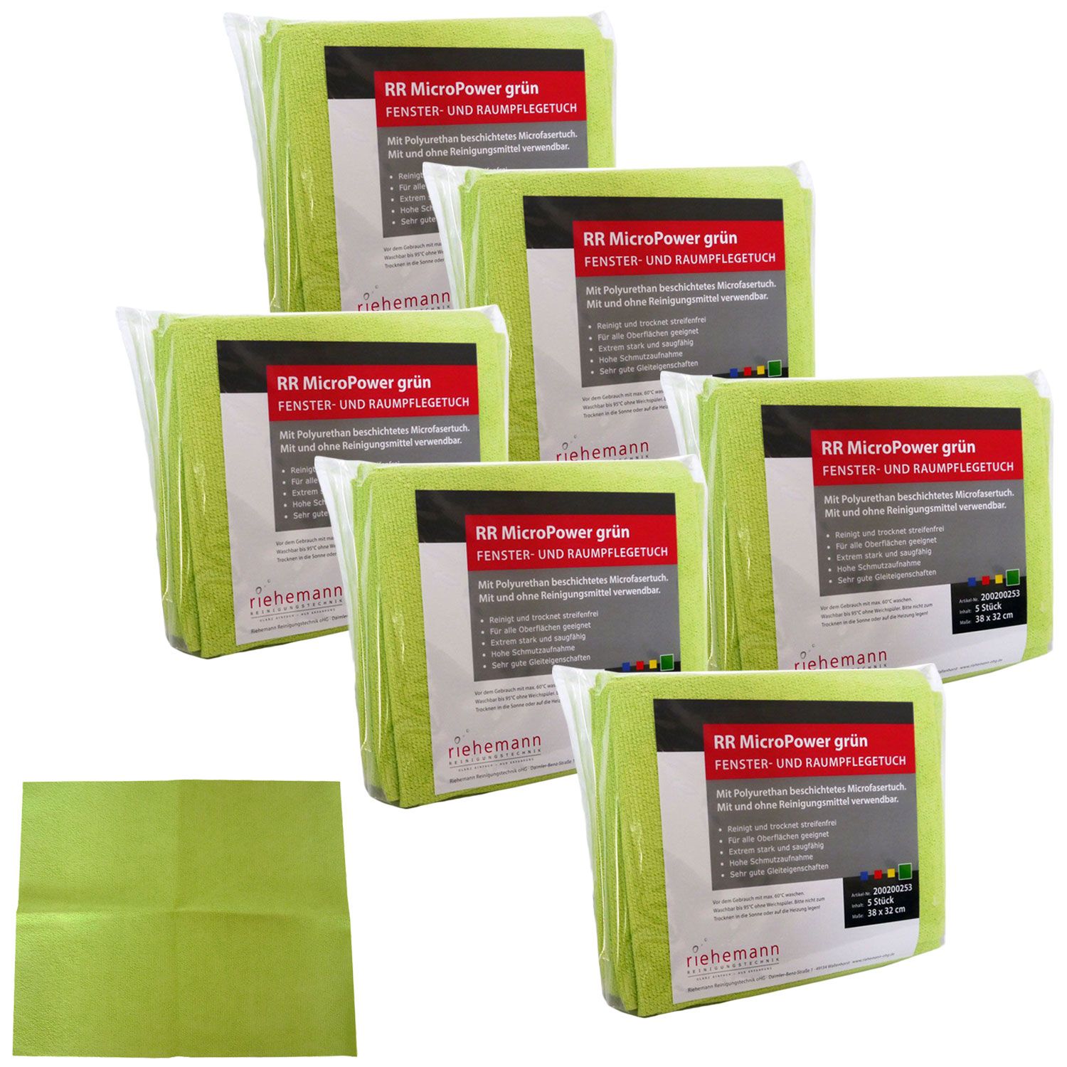 RR Micro Power Gr�n 6 x 5 St�ck Fenster und Raumpflegetuch 38 x 32cm Set 