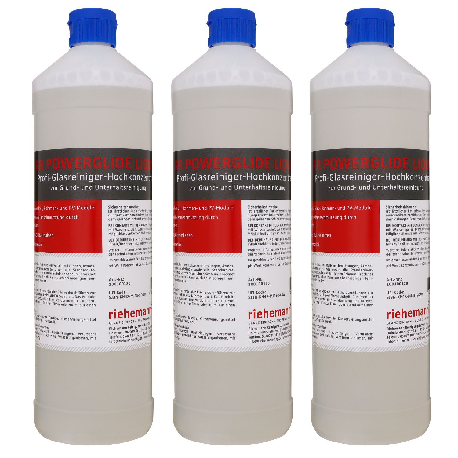 RR Powerglide Liquid 3 x 1L Profi-Glasreiniger-Hochkonzentrat zur Grundreinigung
