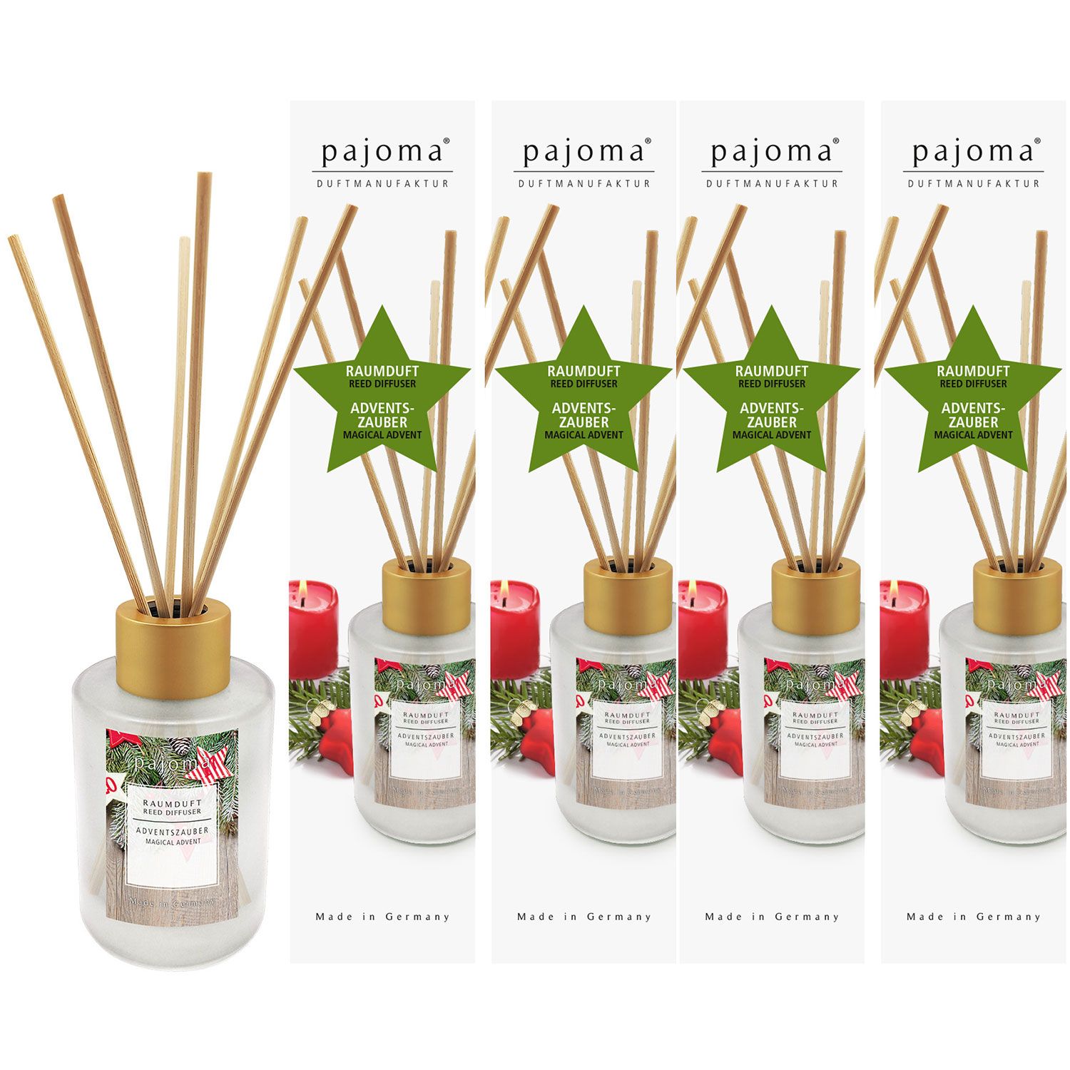Raumduft Adventszauber 4 x 100 ml Pajoma Raumduftdiffuser Alu-Topper Set