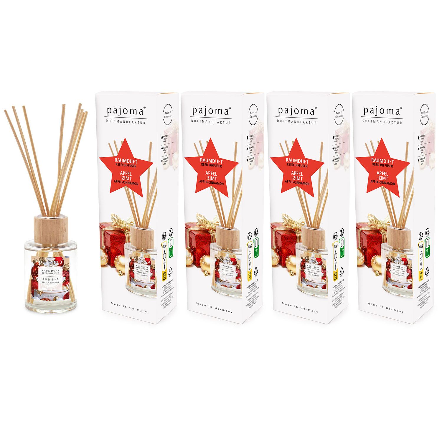 Raumduft Apfel-Zimt 4 x 100 ml Raumduftdiffuser Lufterfrischer Set
