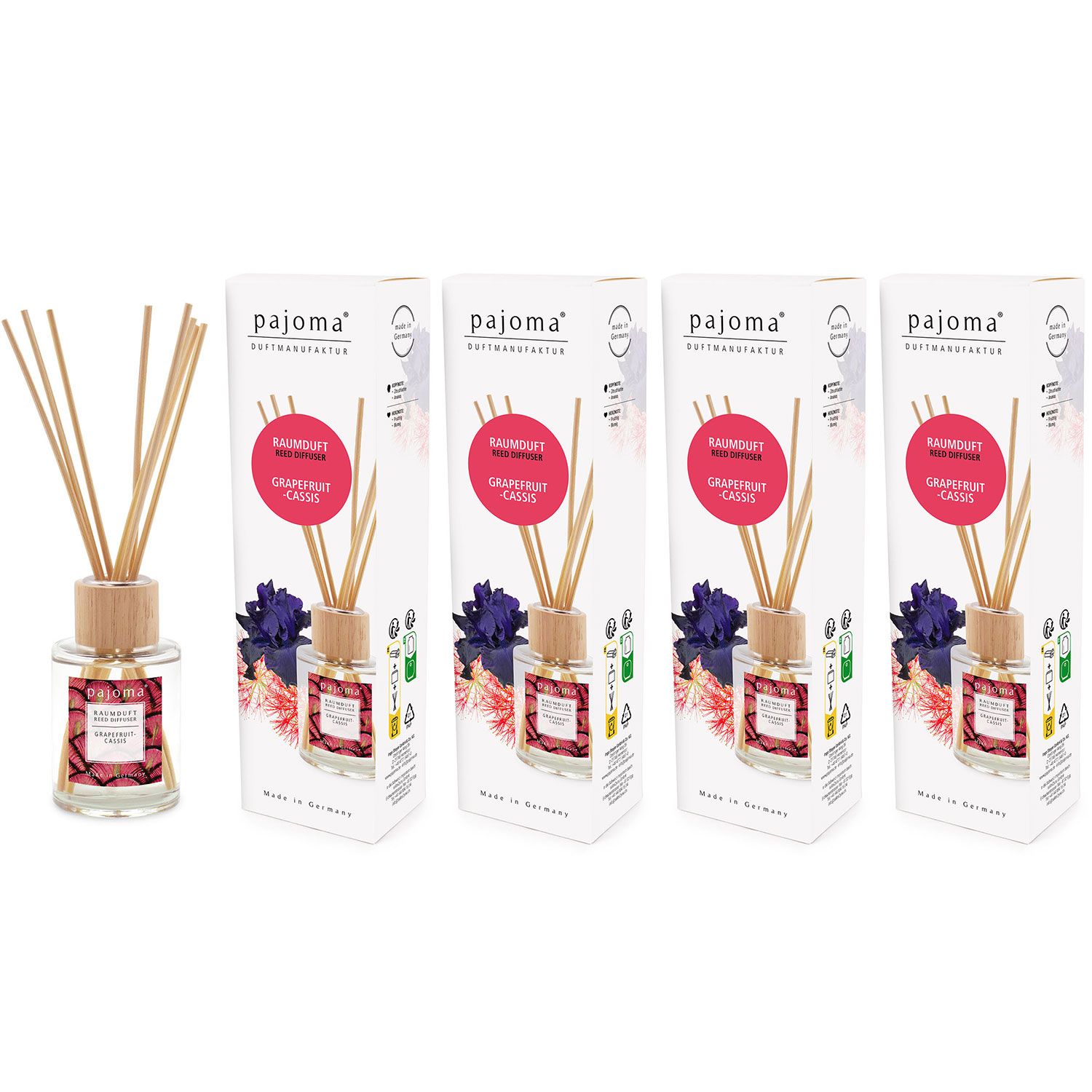 Raumduft Grapefruit-Cassis 4 x 100 ml Pajoma Raumduftdiffuser Lufterfrischer Set