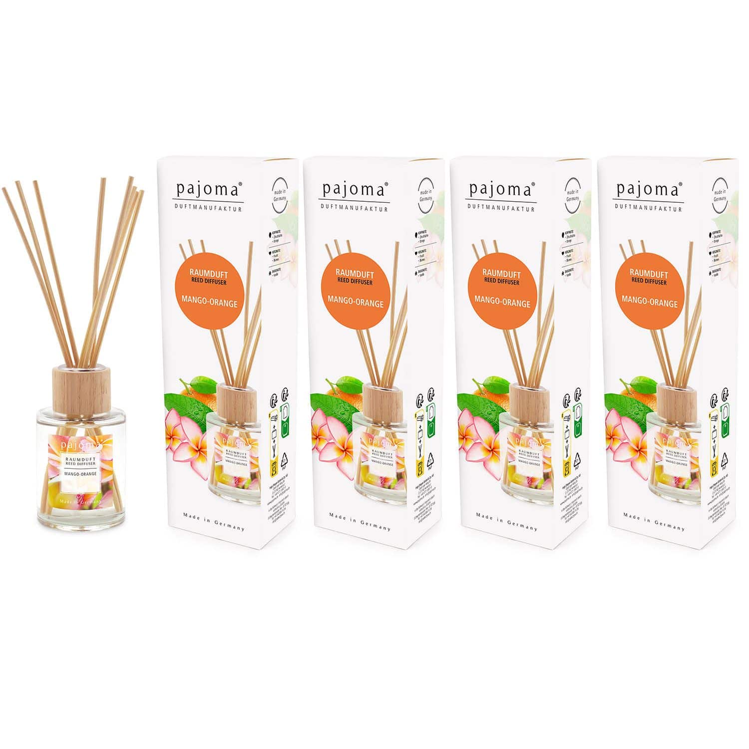 Raumduft Mango-Orange 4 x 100 ml Pajoma Raumduftdiffuser Lufterfrischer Set
