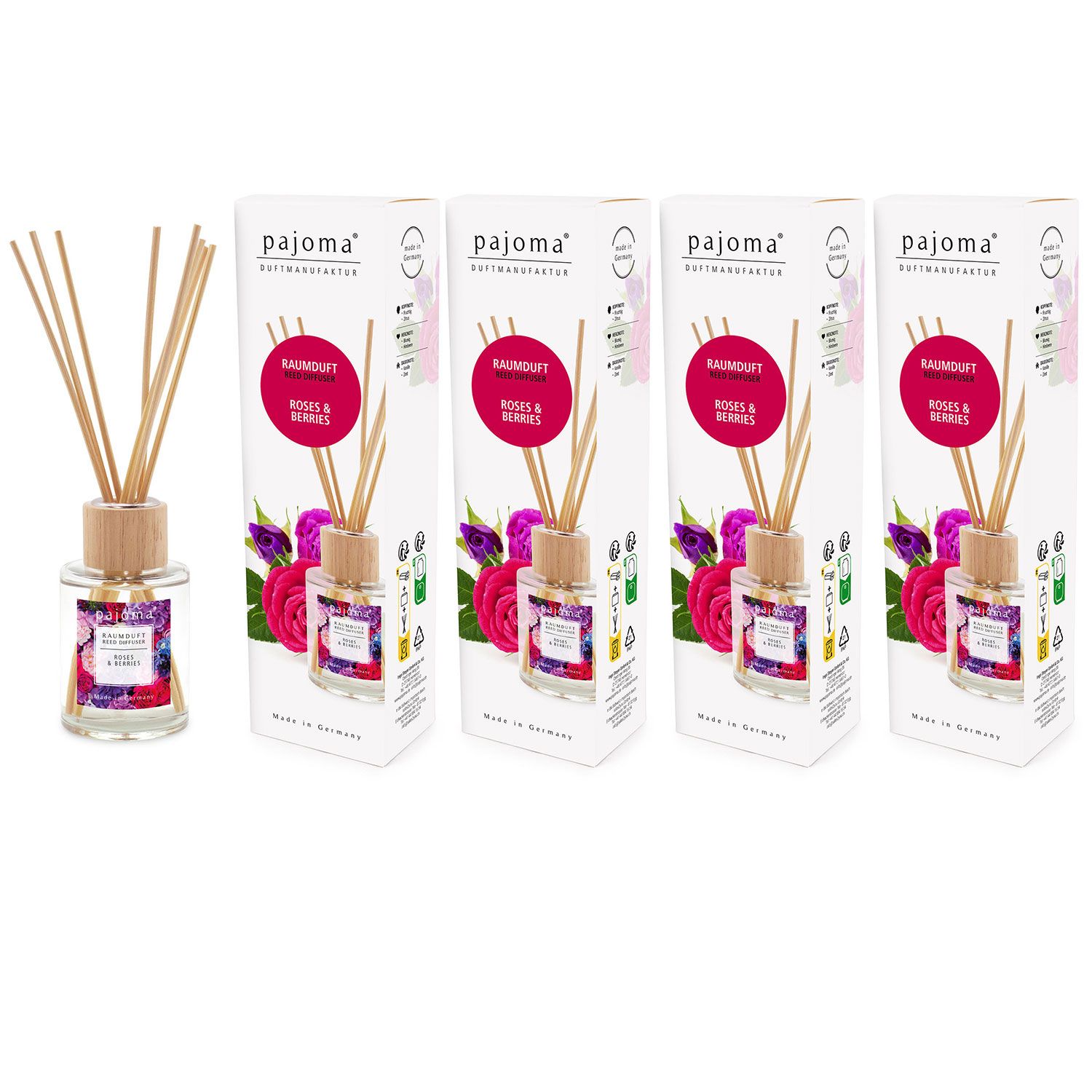 Raumduft Roses & Berries 4 x 100 ml Pajoma Raumduftdiffuser Lufterfrischer Set