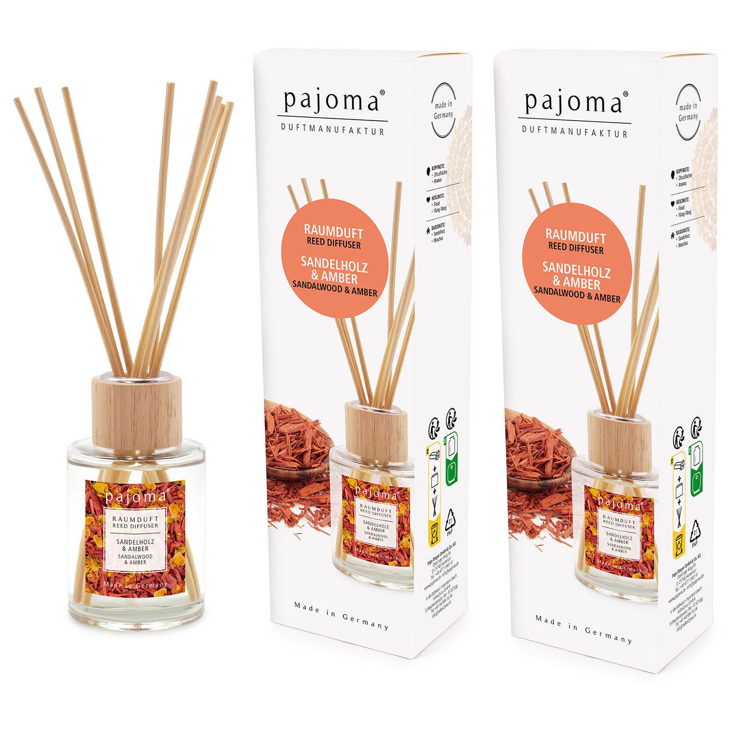 Raumduft Sandelholz & Amber 2 x 100 ml Pajoma Raumduftdiffuser Lufterfrischer Set