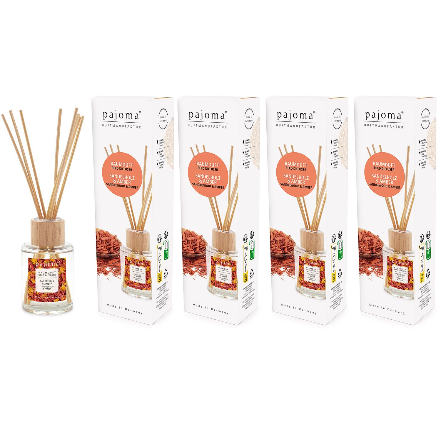 Raumduft Sandelholz & Amber 4 x 100 ml Pajoma Raumduftdiffuser Lufterfrischer Set
