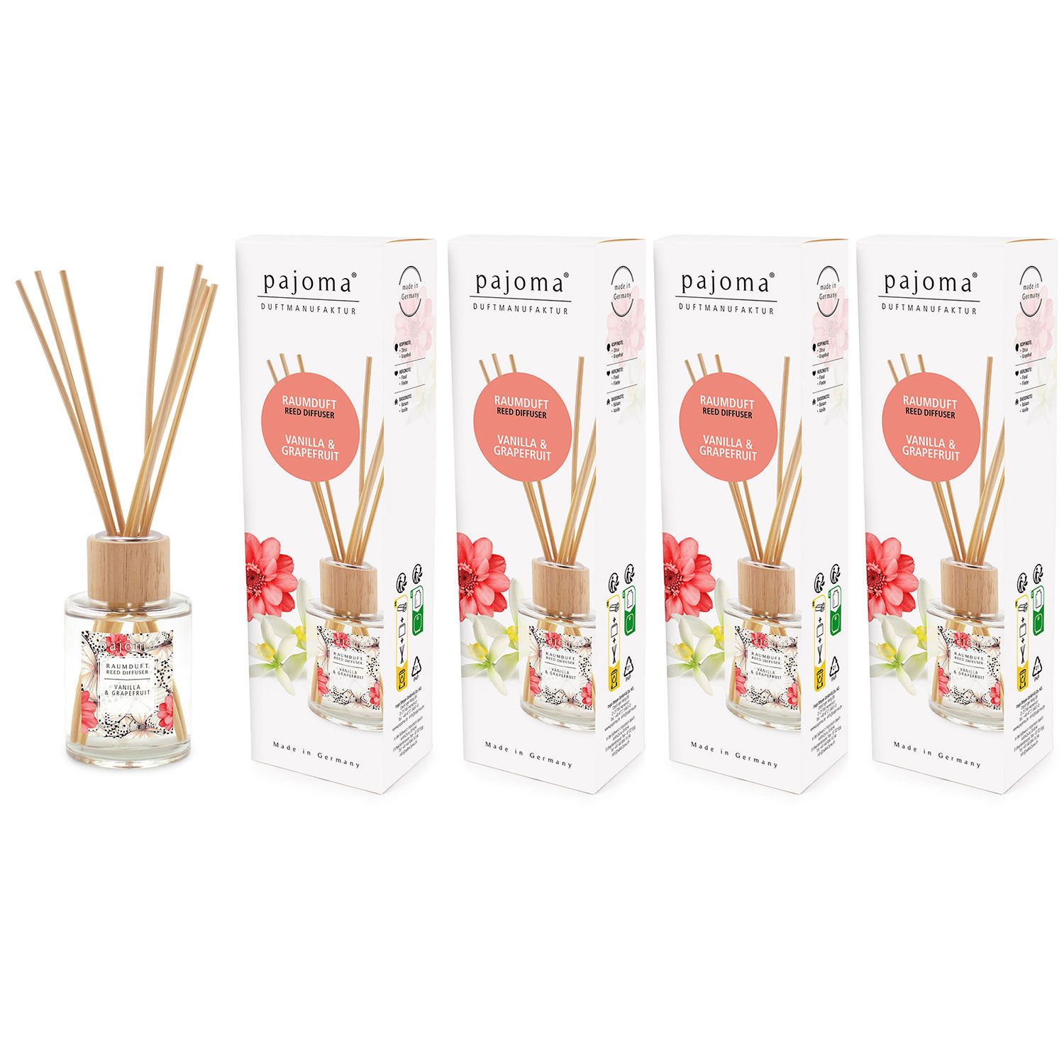 Raumduft Vanilla & Grapefruit 4 x 100 ml Pajoma Raumduftdiffuser Lufterfrischer Set