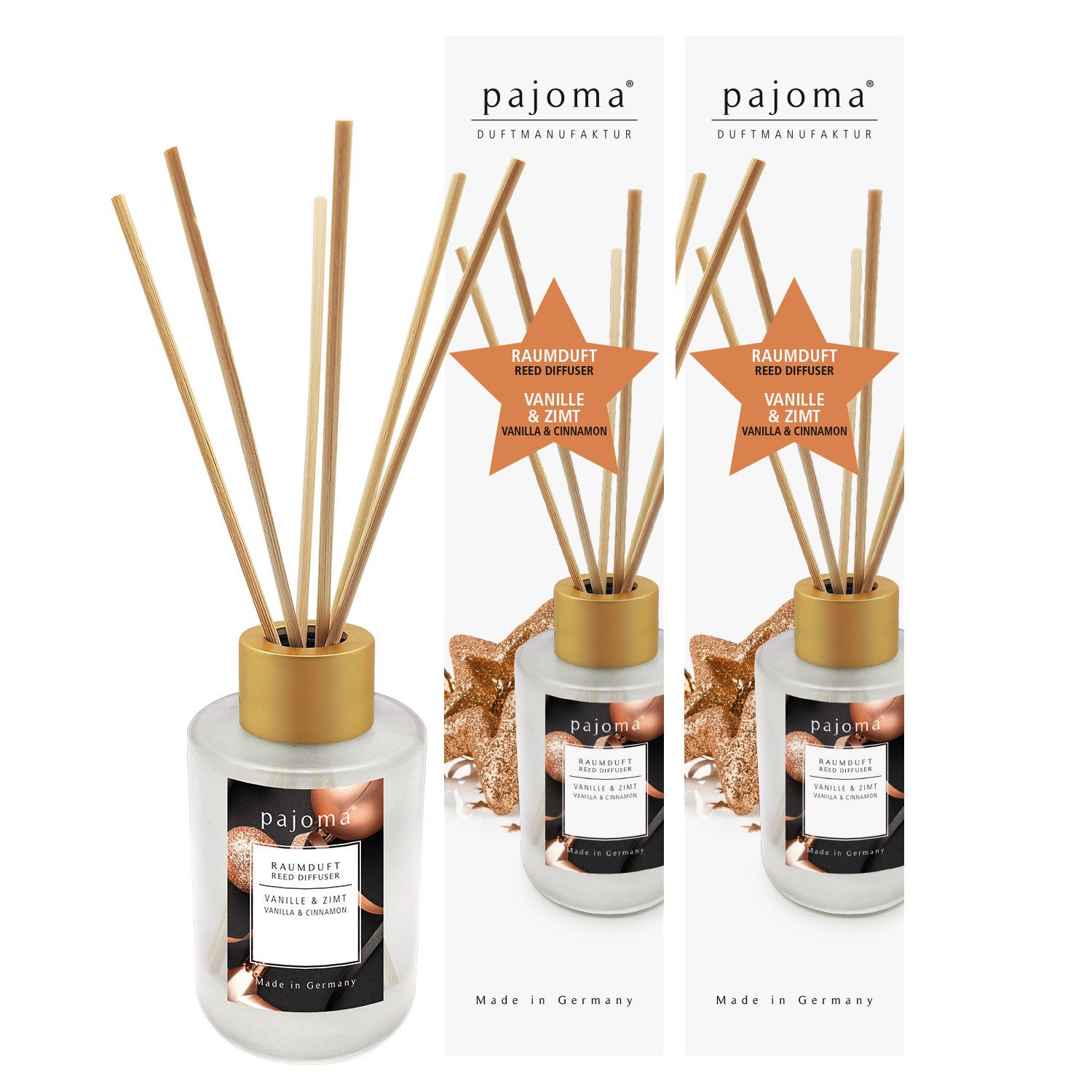 Raumduft Vanille & Zimt 2 x 100 ml Pajoma Raumduftdiffuser Alu-Topper Set