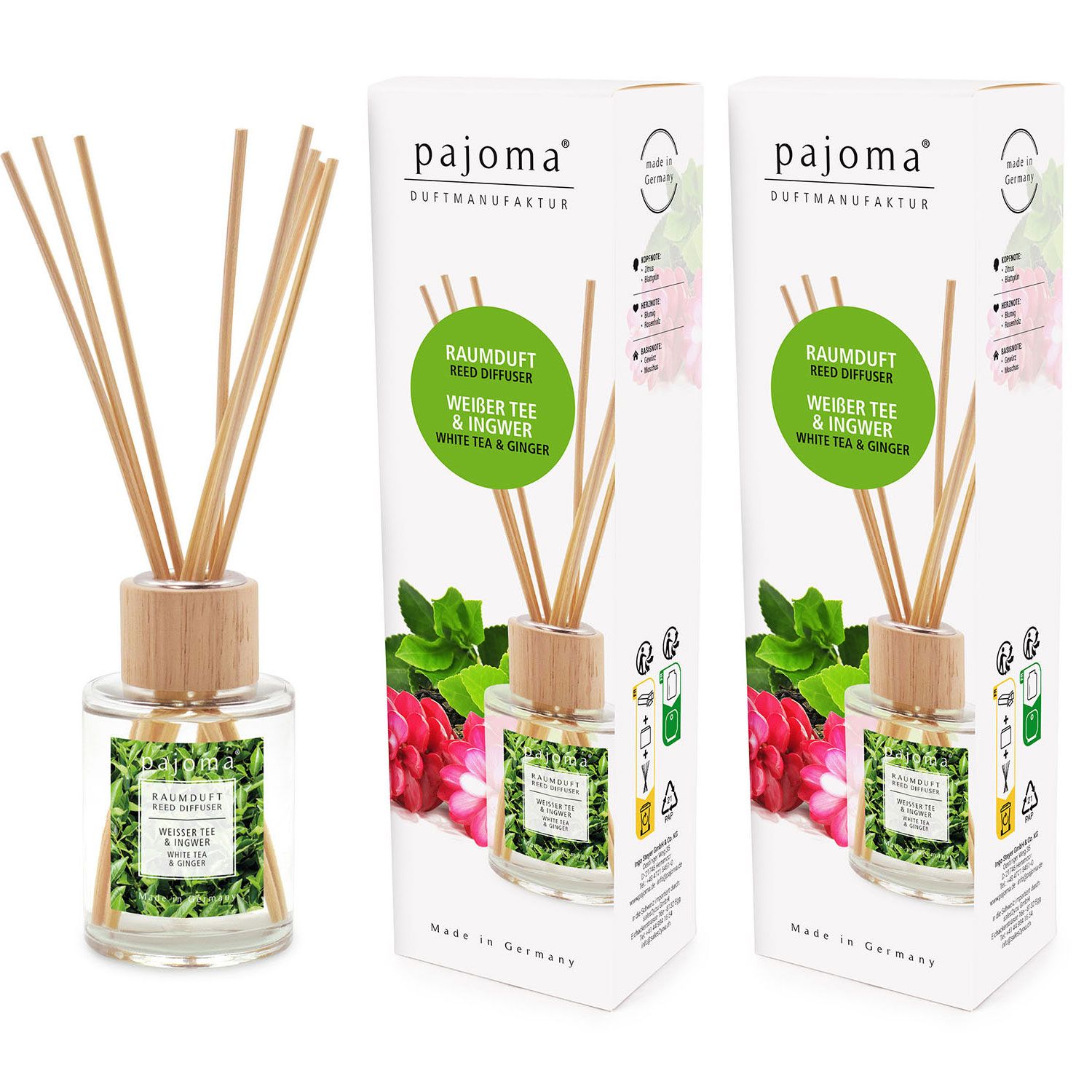 Raumduft Wei�er Tee & Ingwer 2 x 100 ml Pajoma Raumduftdiffuser Lufterfrischer Set