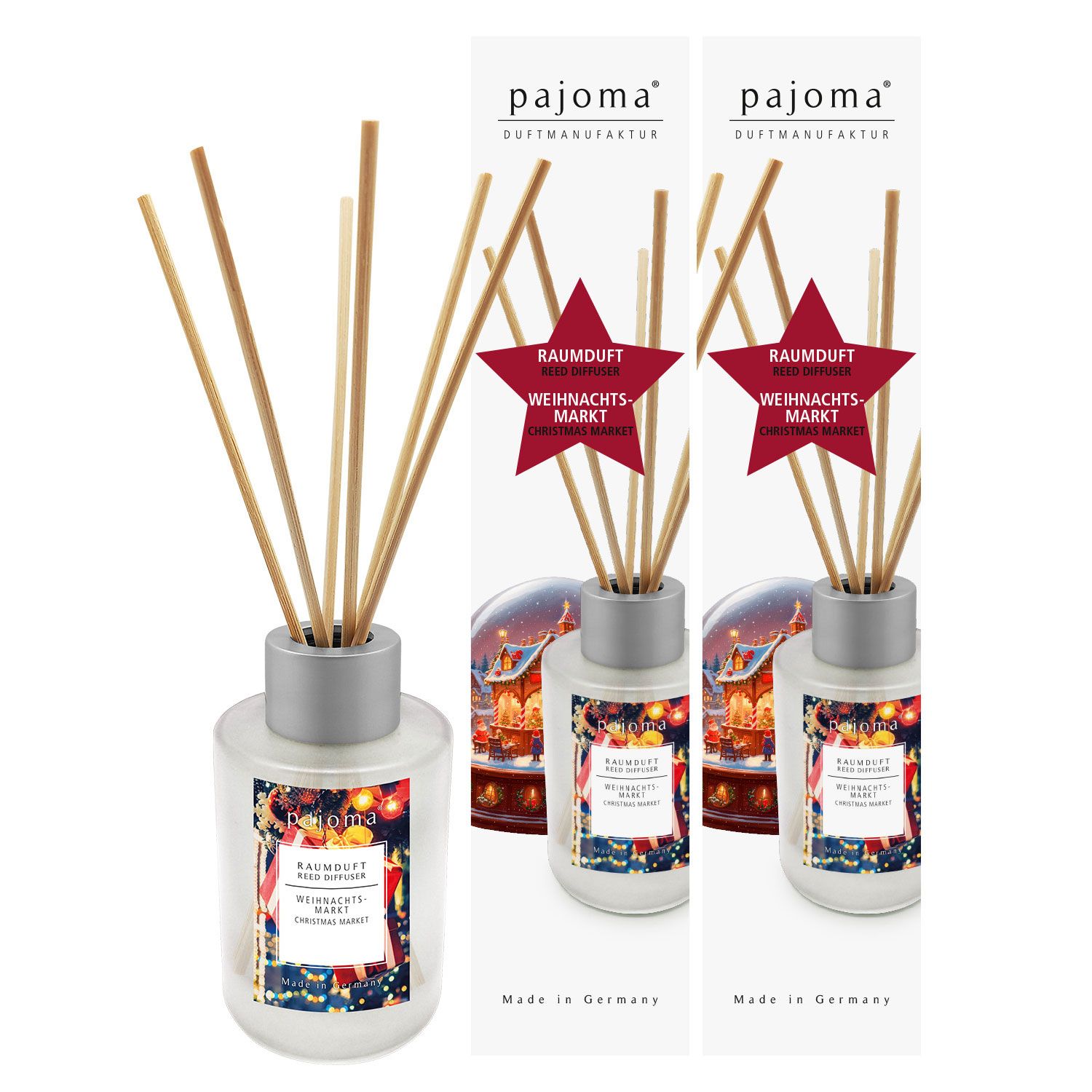 Raumduft Weihnachtsmarkt 2 x 100 ml Pajoma Raumduftdiffuser Alu-Topper Set