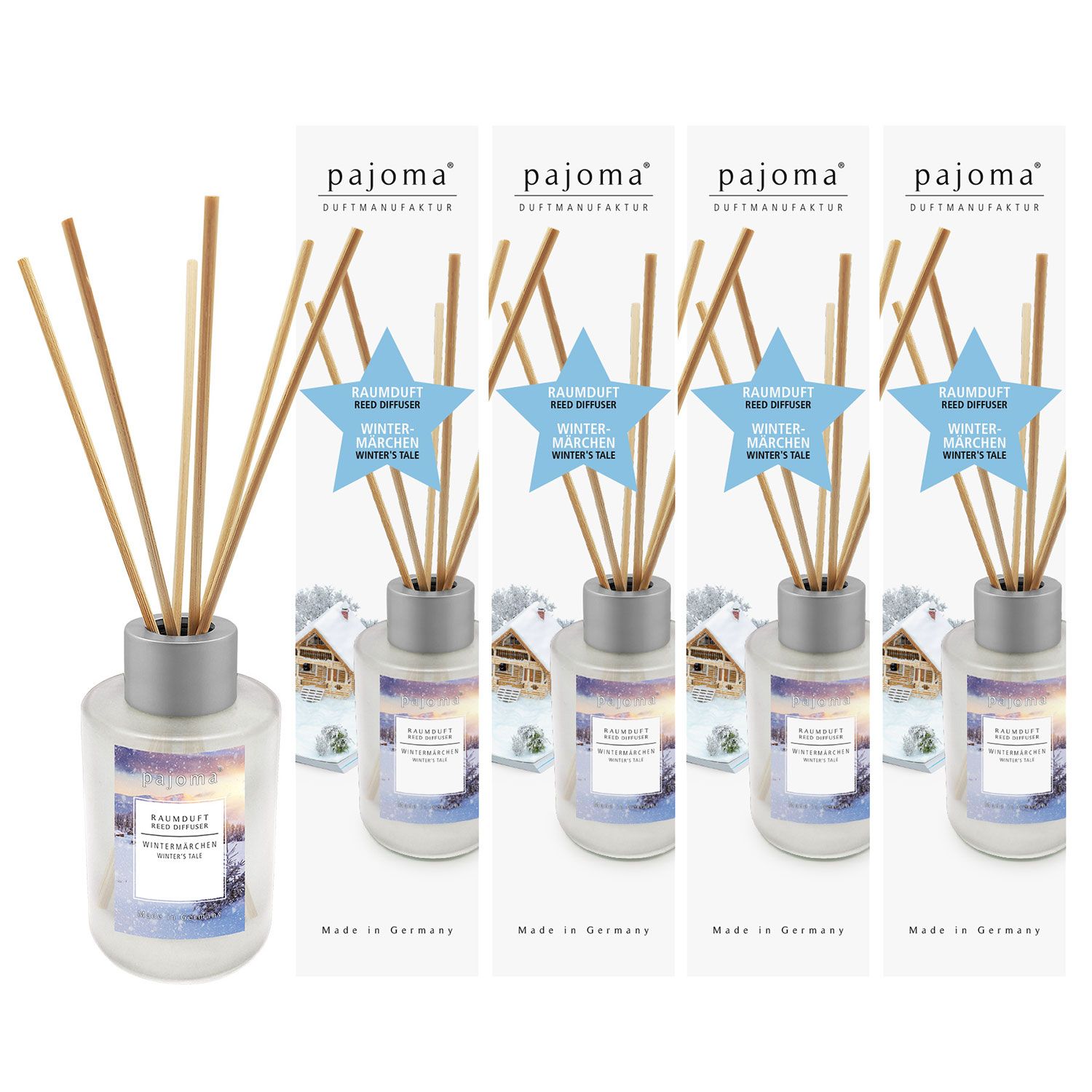 Raumduft Winterm�rchen 4 x 100 ml Pajoma Raumduftdiffuser Silber Topper Set