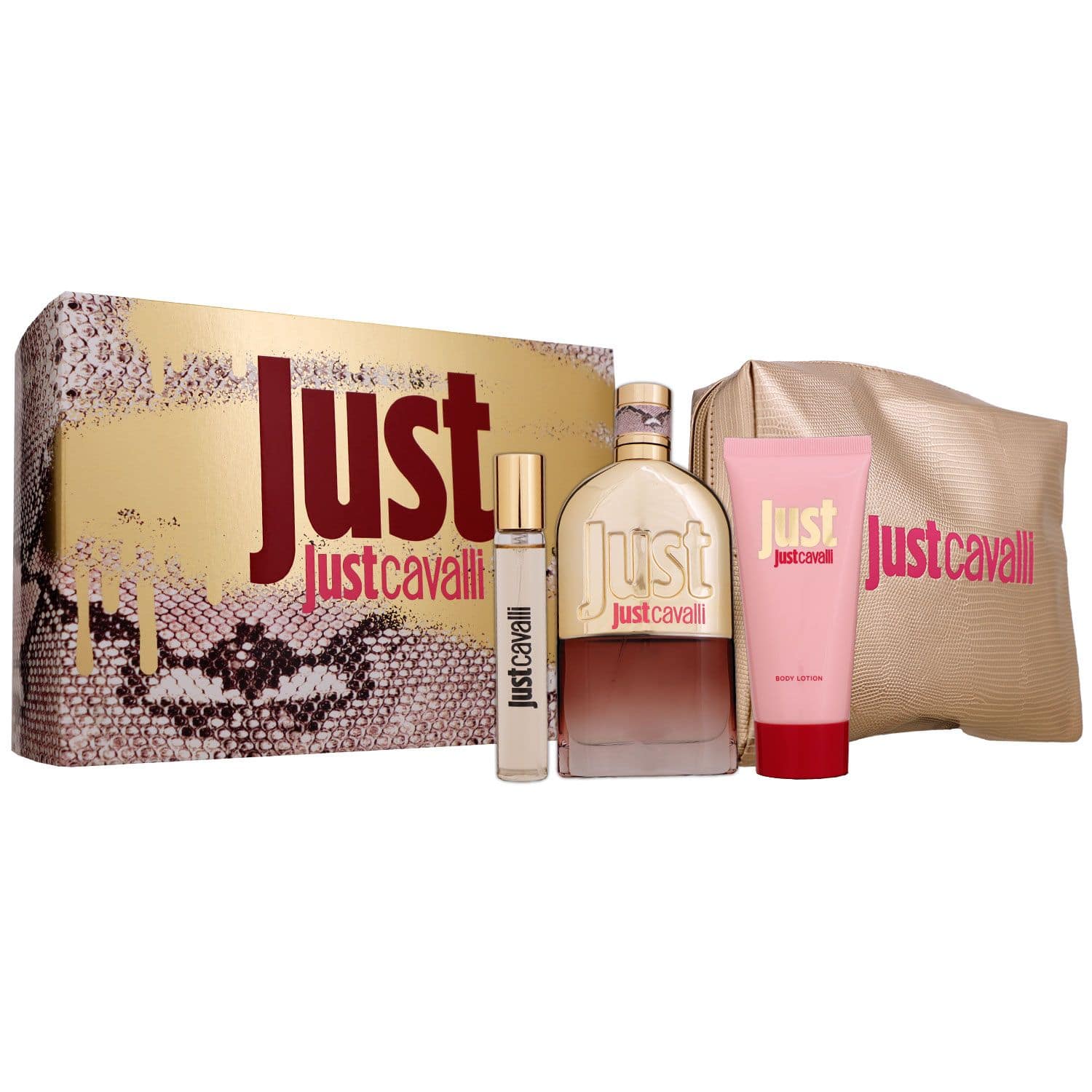 Roberto Cavalli Just Cavalli For Her Set 75 ml EDT & 15 ml EDT & 100 ml BL & Tasche