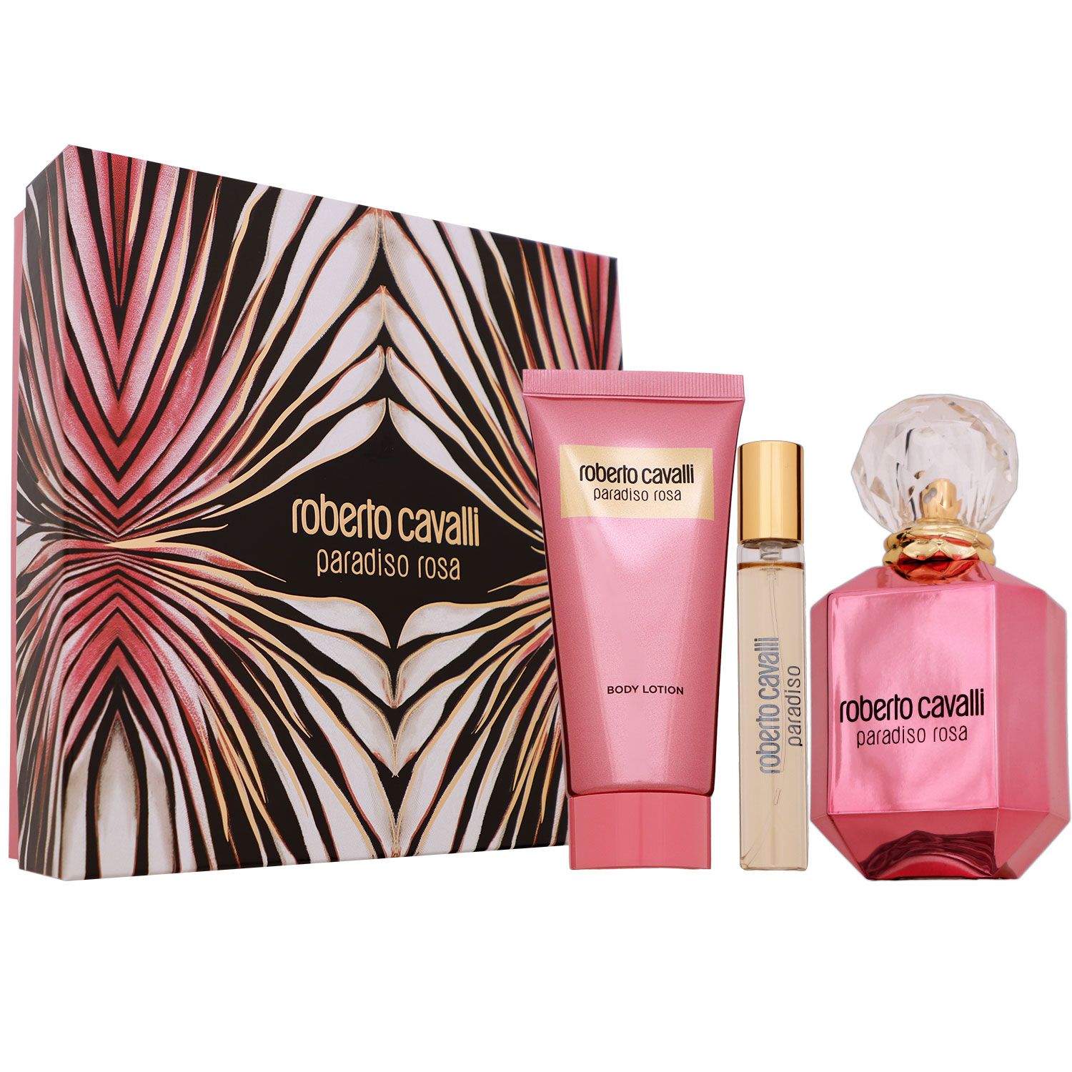 Roberto Cavalli Paradiso Rosa Set 75 ml EDP & 15 ml EDP Mini & 100 ml Bodylotion