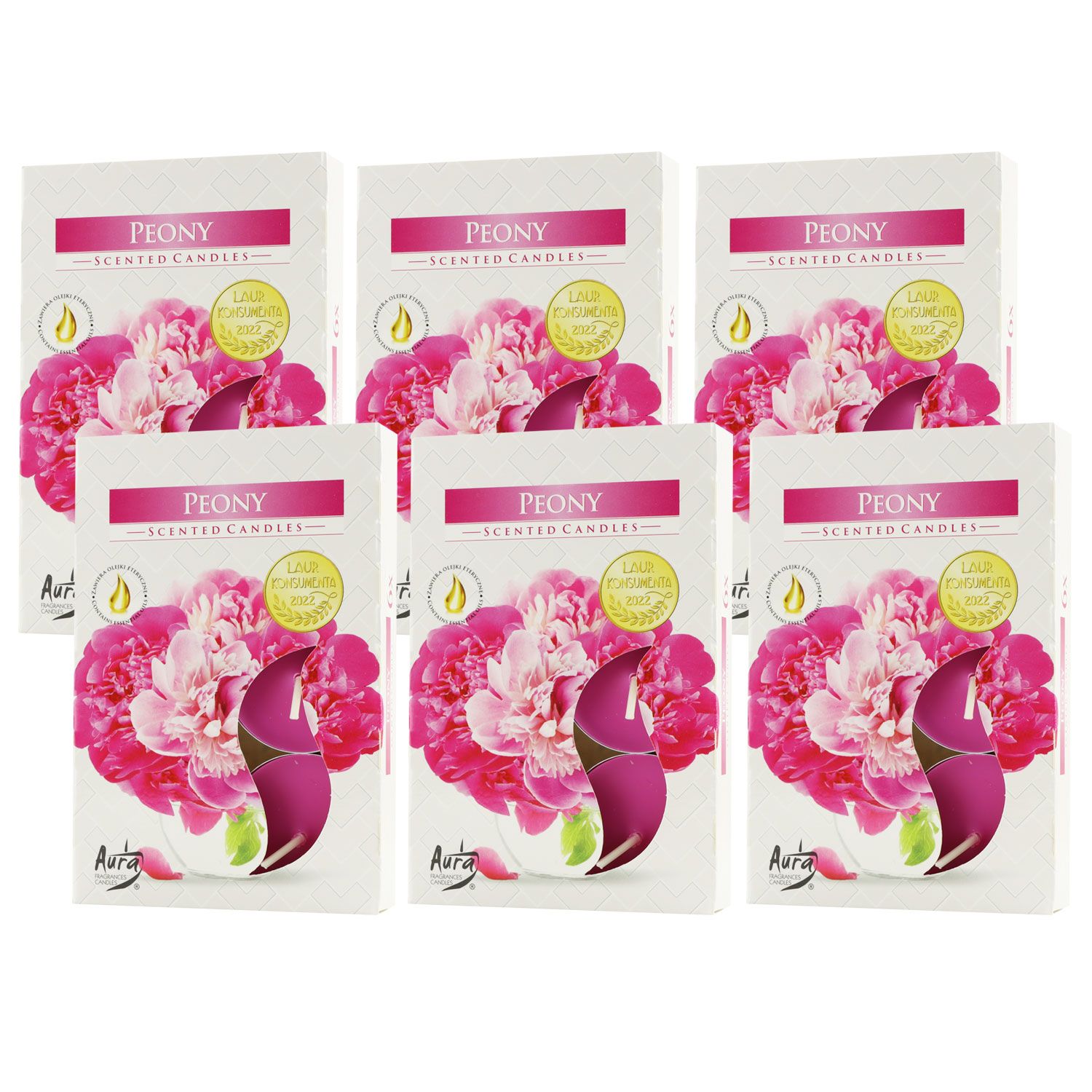 Scented Candle 6 x 6er Teelichte Duftkerzen Peony - Pfingstrose Set