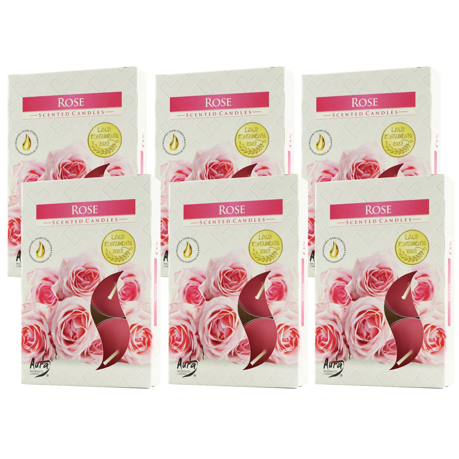 Scented Candle 6 x 6er Teelichte Duftkerzen Rose Set