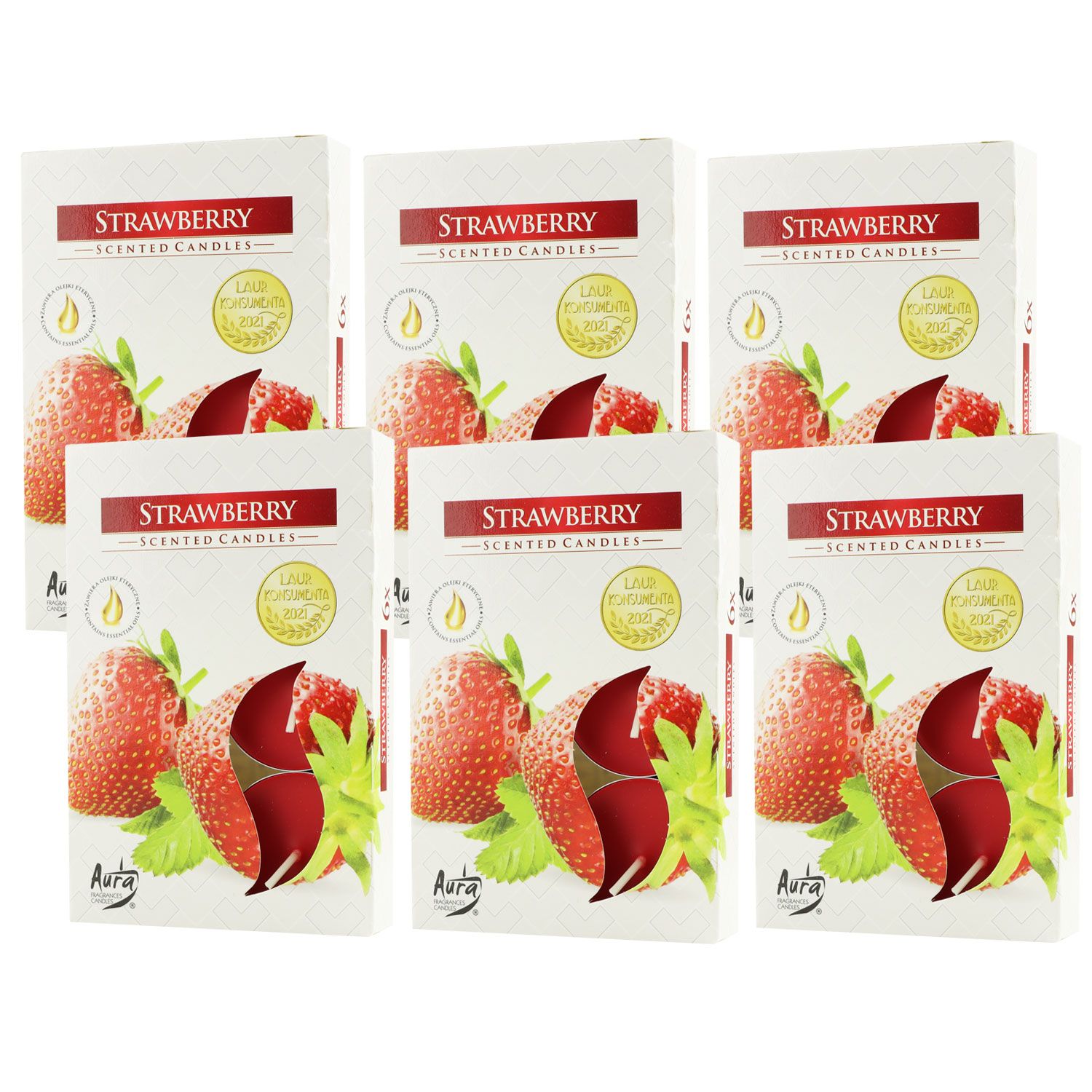 Scented Candle 6 x 6er Teelichte Duftkerzen Strawberry - Erdbeere Set