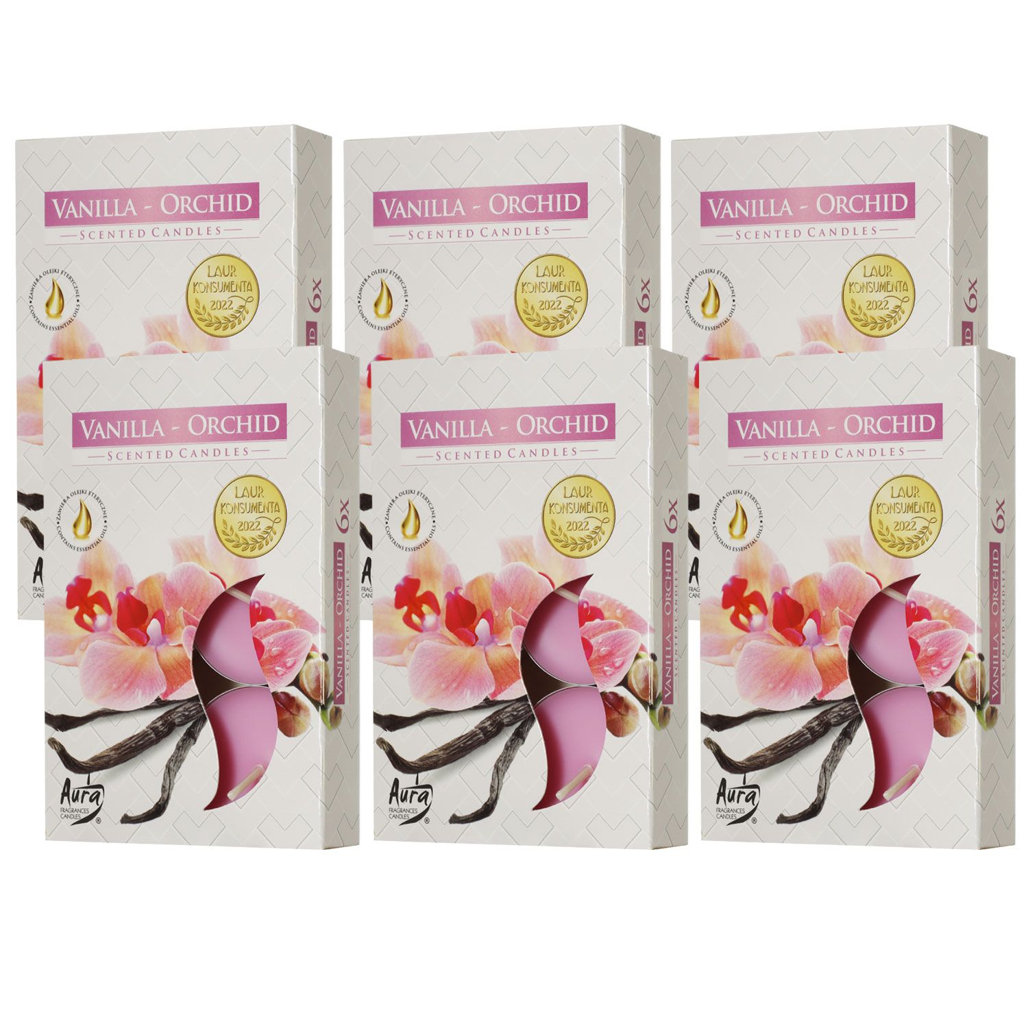 Scented Candle 6 x 6er Teelichte Duftkerzen Vanilla Orchid - Vanille Orchidee Set