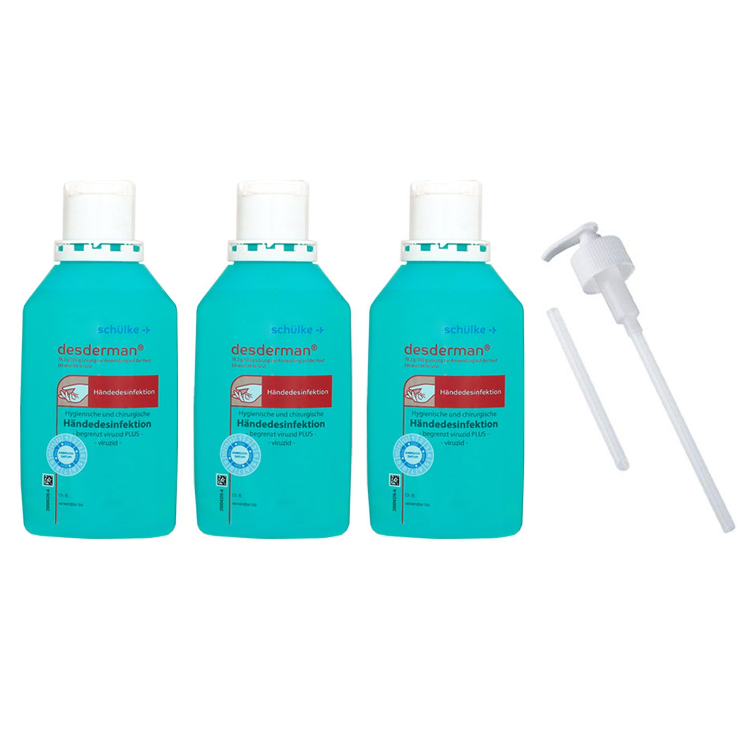 Sch�lke desderman 3 x 500 ml hygienische und chirurgische H�ndedesinfektion & Dosierpumpe Set