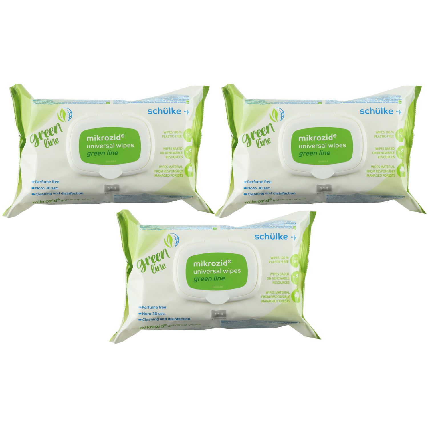 Sch�lke mikrozid universal wipes green line 3 x 114 T�cher Fl�chendesinfektion