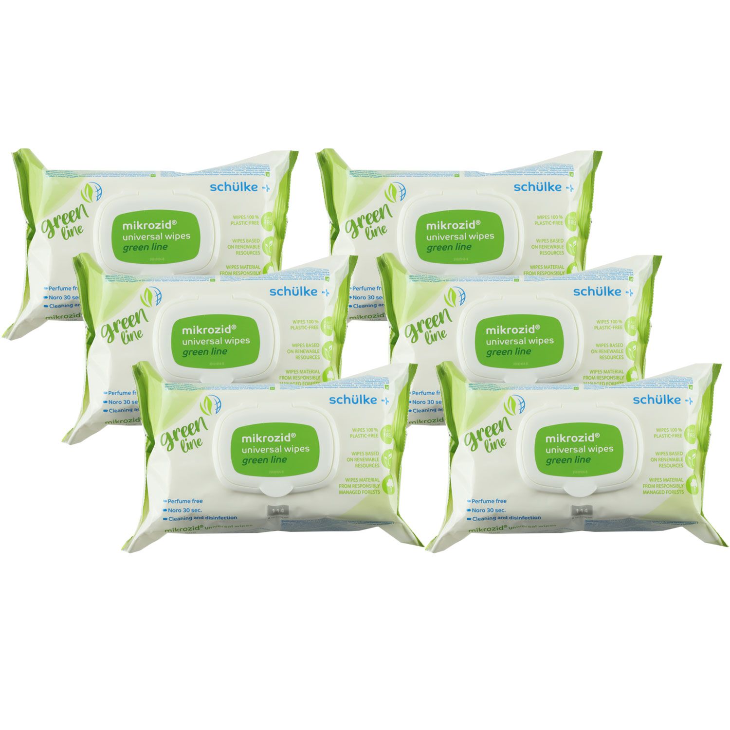 Sch�lke mikrozid universal wipes green line 6 x 114 T�cher Fl�chendesinfektion