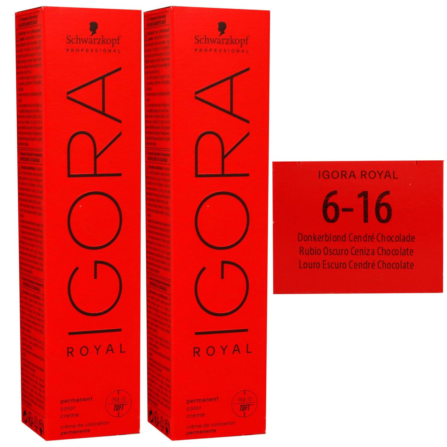 Schwarzkopf Igora Royal 2 x 60 ml 6-16 dunkelblond cendre schoko Haarfarbe Cremefarbe Set