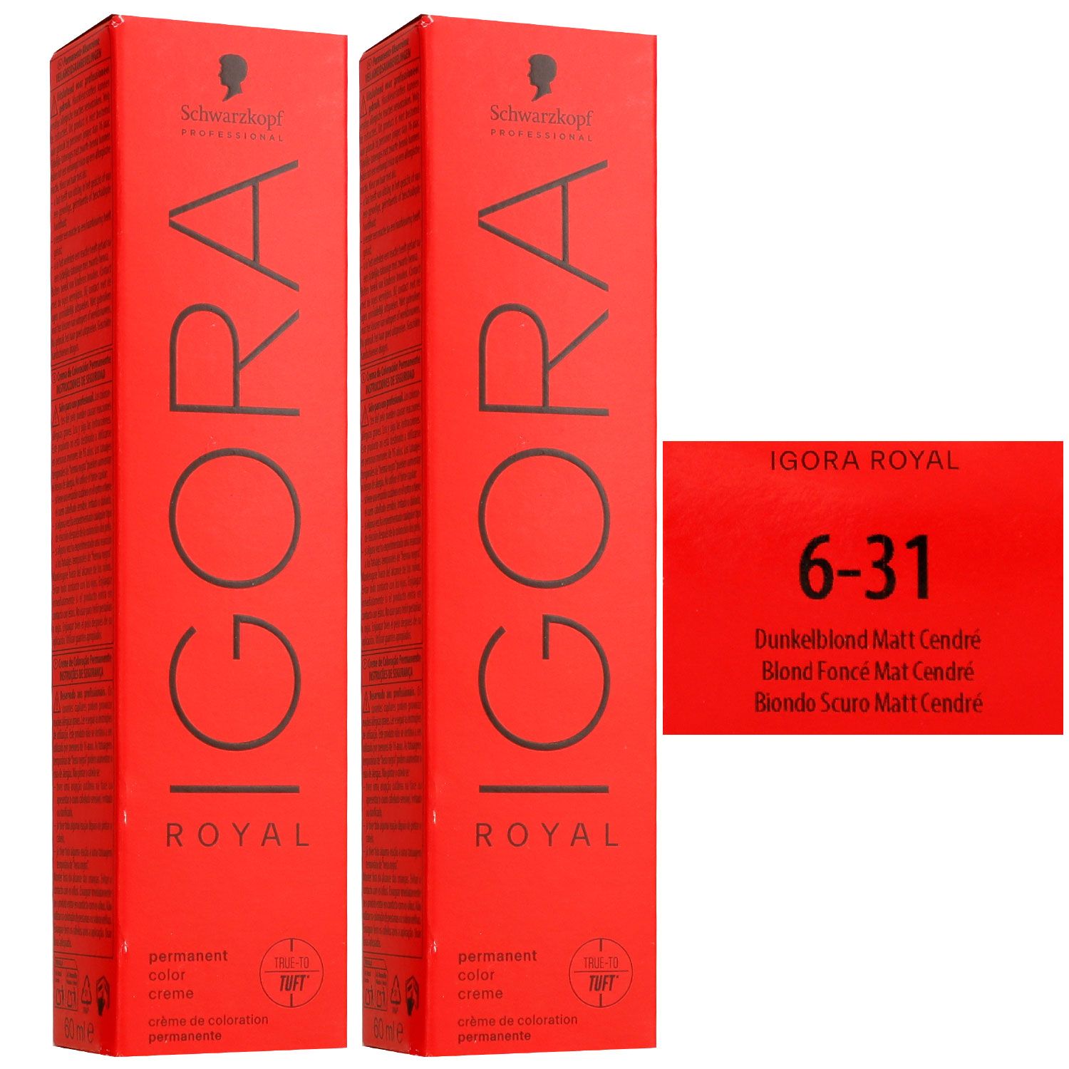 Schwarzkopf Igora Royal 2 x 60 ml 6-31 Dunkelblond Matt Cendre Haarfarbe Set