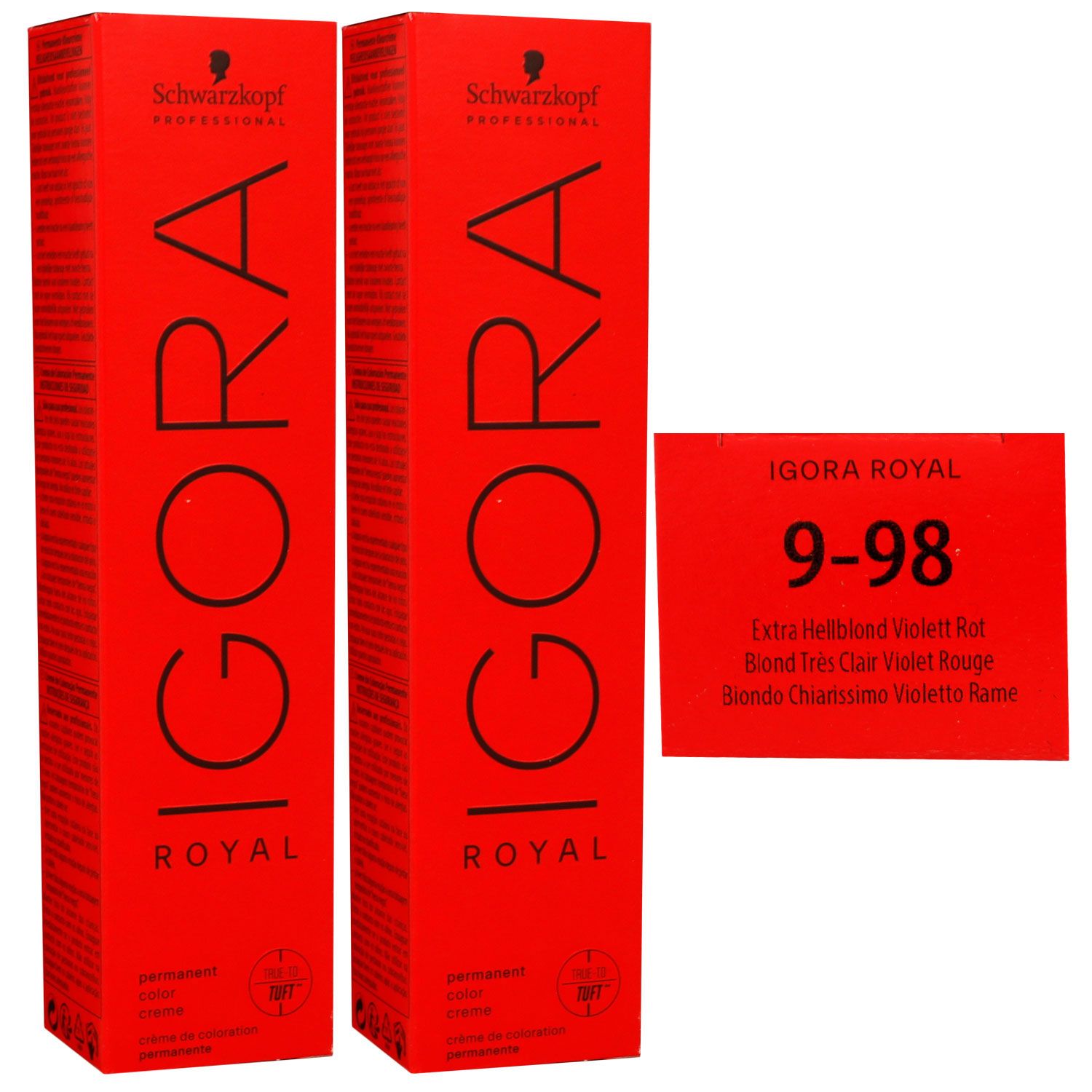 Schwarzkopf Igora Royal 2 x 60 ml 9-98 extra hellblond violett rot Haarfarbe Cremefarbe Set