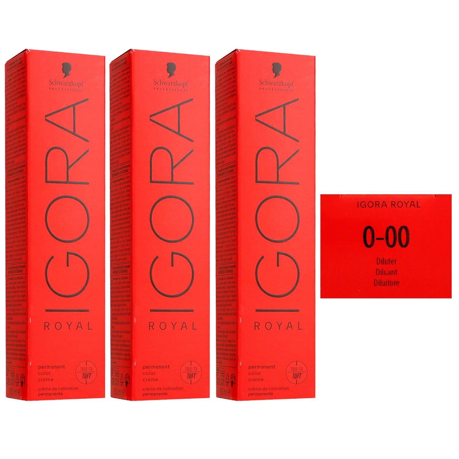 Schwarzkopf Igora Royal 3 x 60 ml 0-00 Diluter Haarfarbe Cremefarbe Set